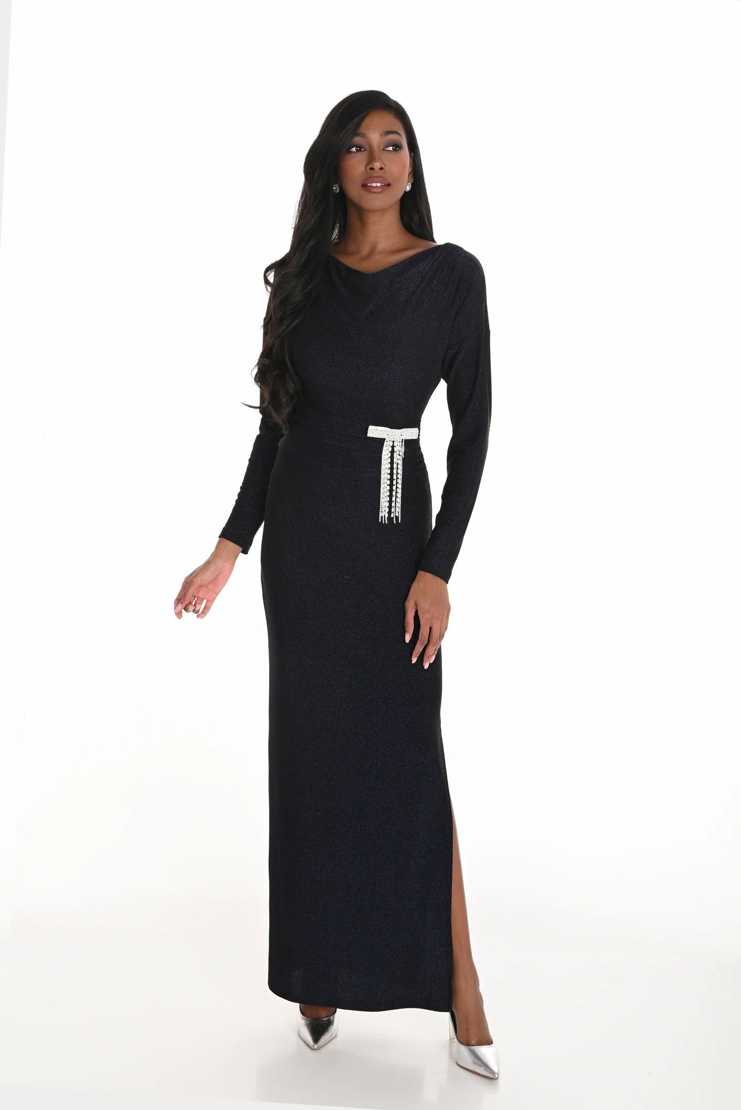 KNIT GOWN WITH RHINESTONE BELT 259298