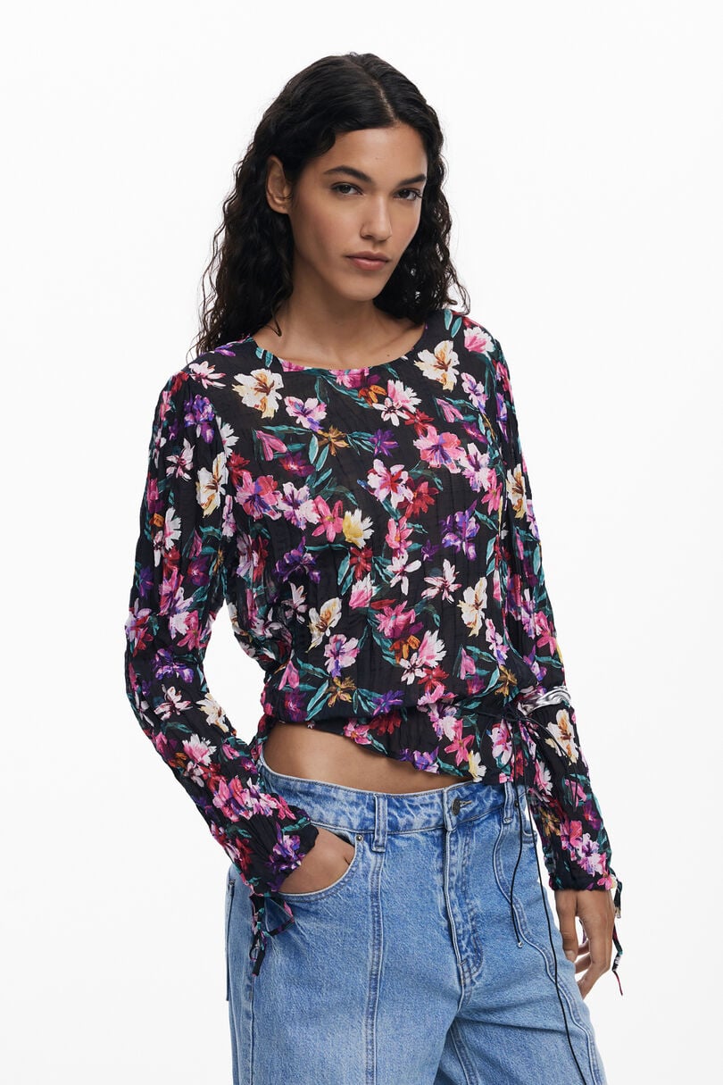 DESIGUAL PLEATED FLORAL BLOUSE