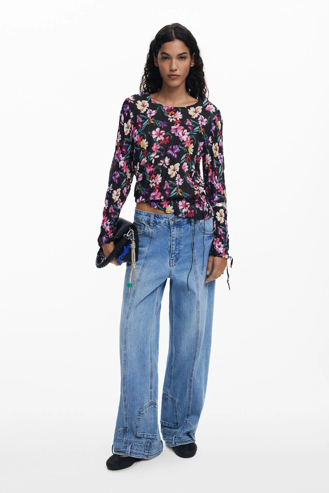 DESIGUAL PLEATED FLORAL BLOUSE