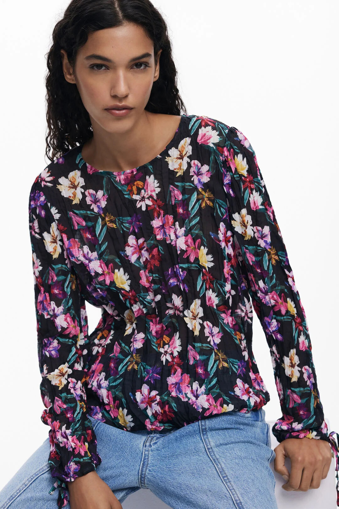 DESIGUAL PLEATED FLORAL BLOUSE