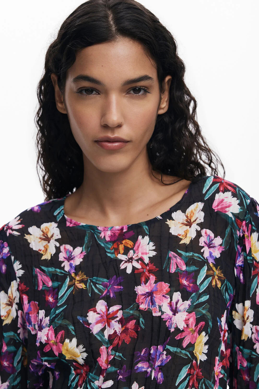DESIGUAL PLEATED FLORAL BLOUSE