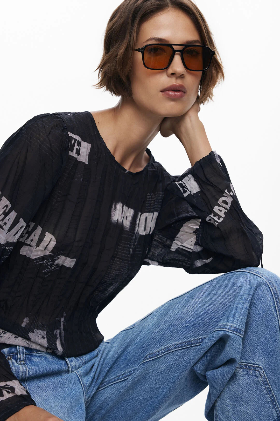 DESIGUAL NEWSPAPER BLOUSE