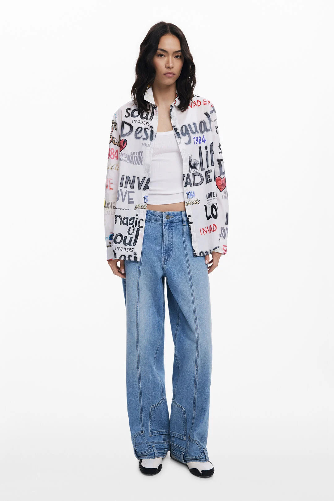 DESIGUAL COTTON SHIRT WITH LETTERS