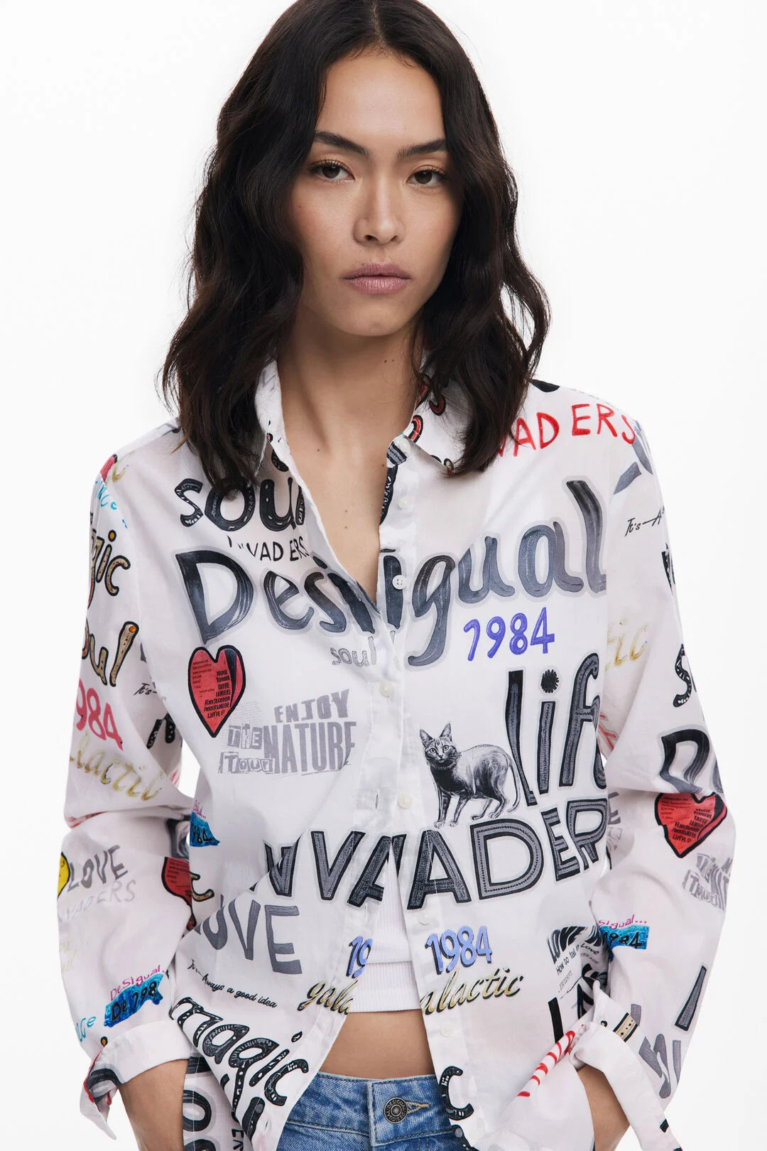 DESIGUAL COTTON SHIRT WITH LETTERS