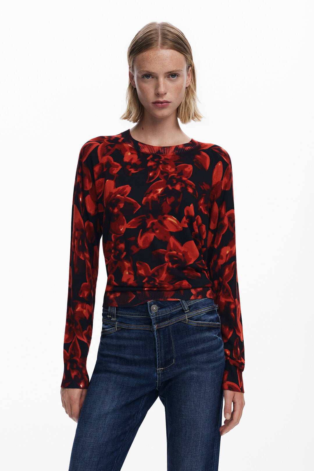 DESIGUAL LIGHTWEIGHT FLORAL SWEATER