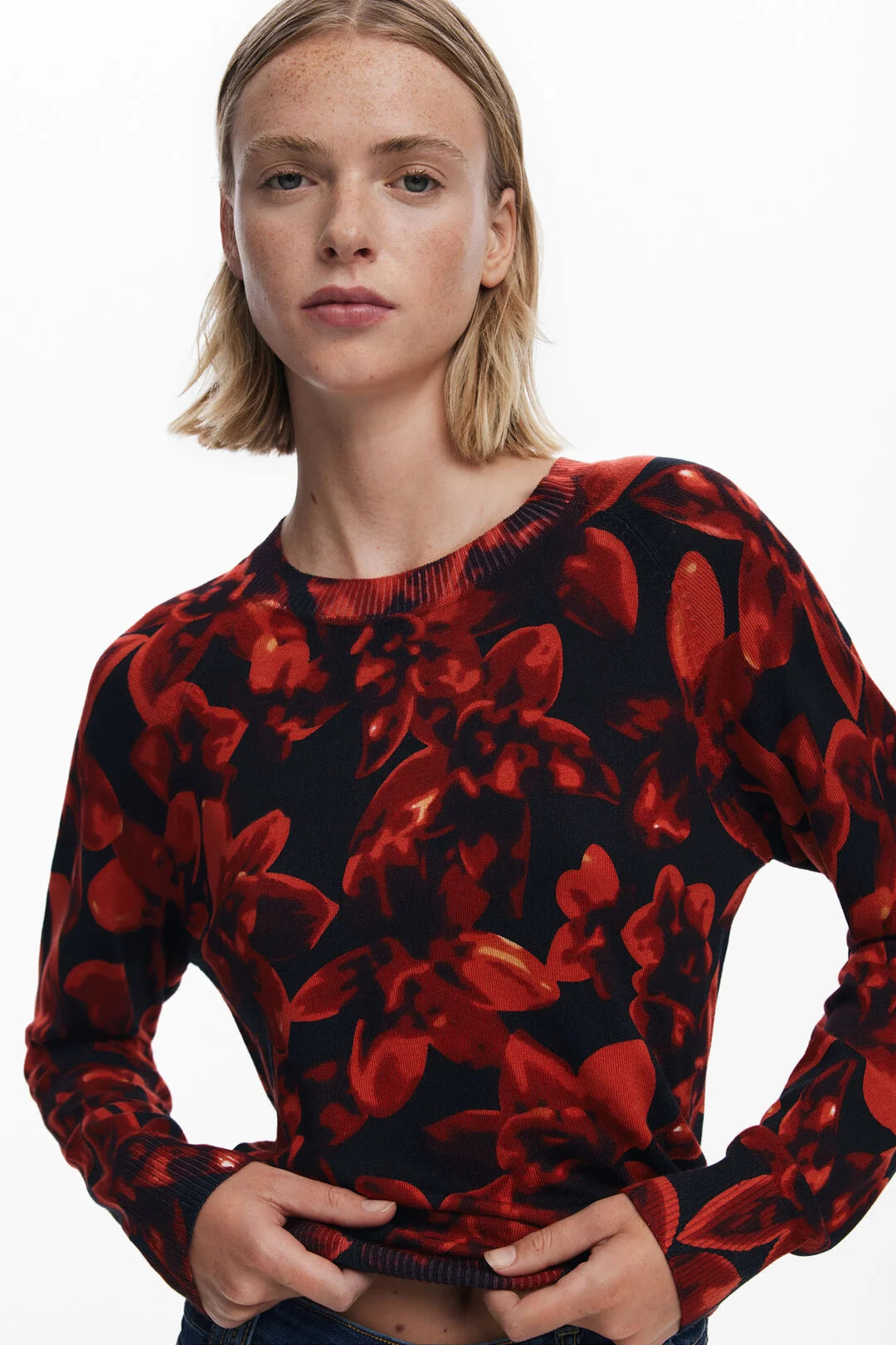 DESIGUAL LIGHTWEIGHT FLORAL SWEATER