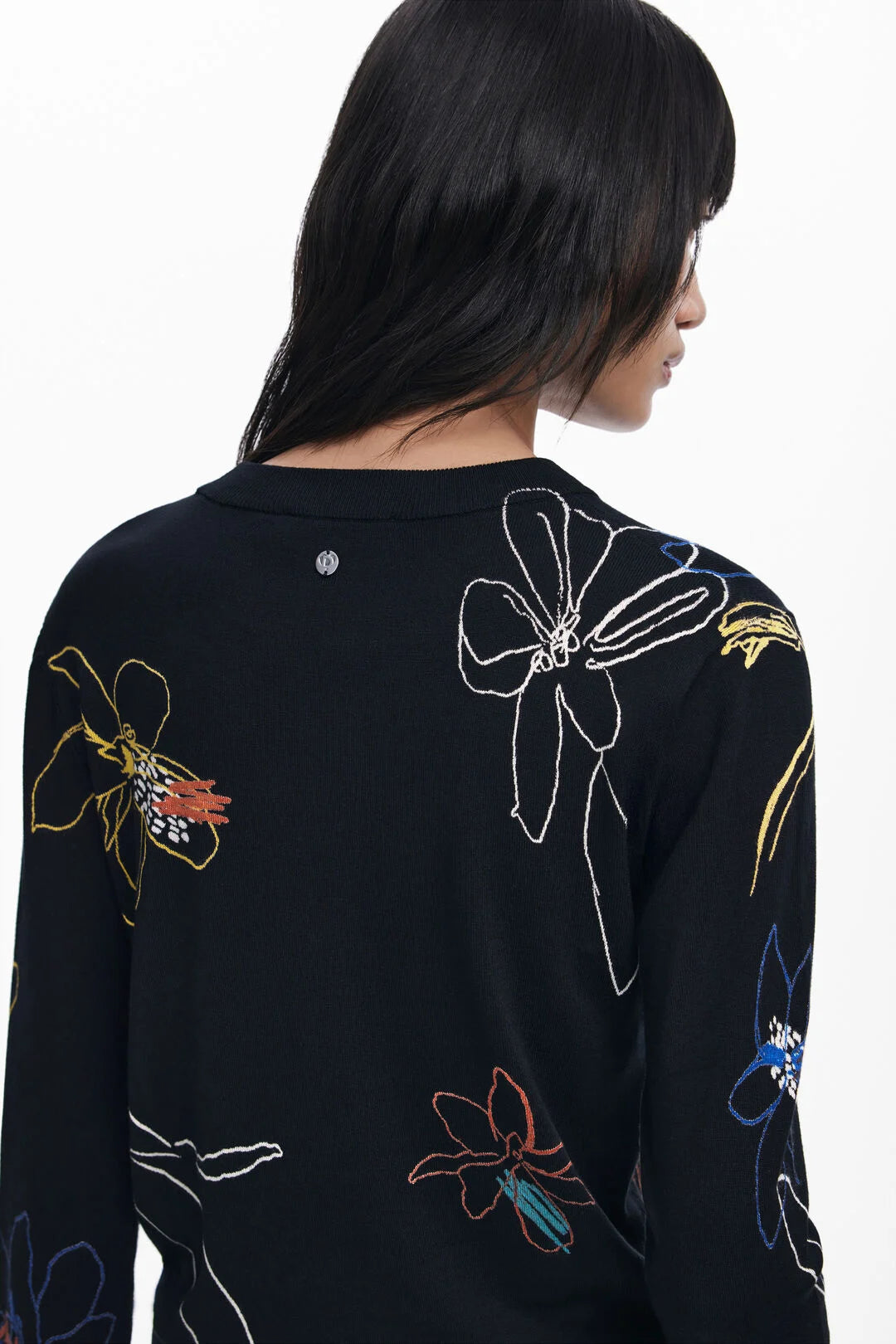 DESIGUAL FINE SWEATER WITH FLORAL STOKES