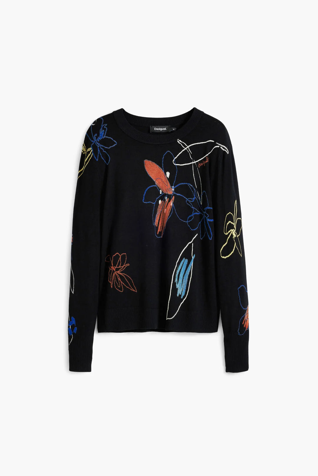 DESIGUAL FINE SWEATER WITH FLORAL STOKES