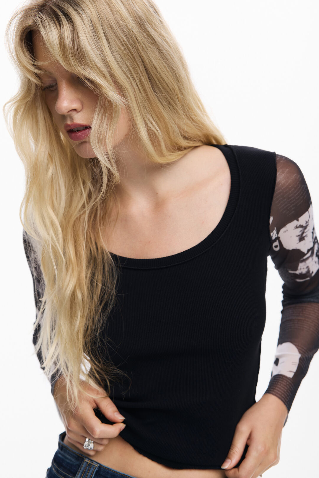 DESIGUAL CHIFFON SLEEVE T-SHIRT