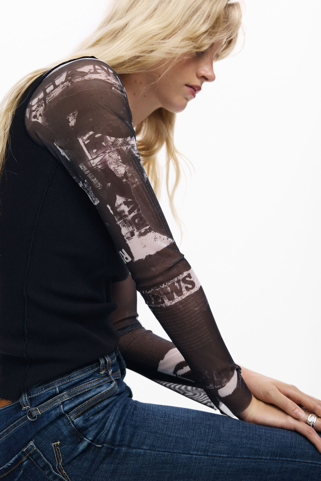 DESIGUAL CHIFFON SLEEVE T-SHIRT