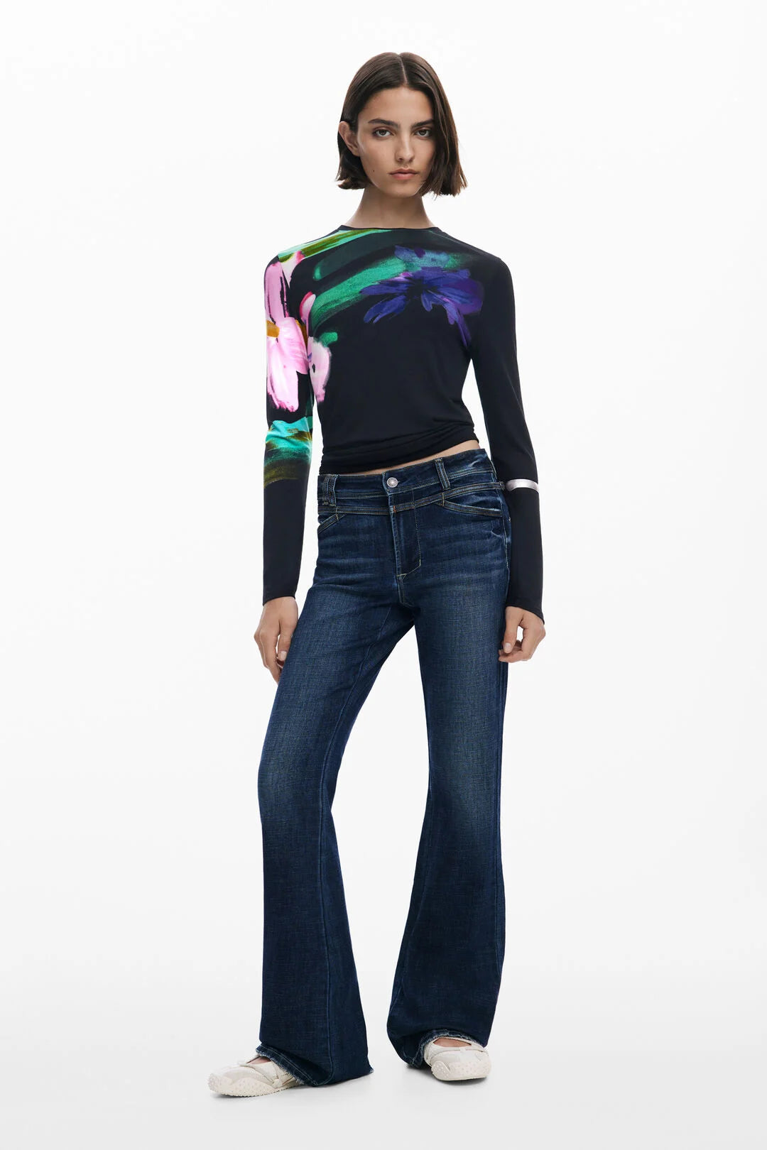 DESIGUAL LONG SLEEVE FLORAL T-SHIRT