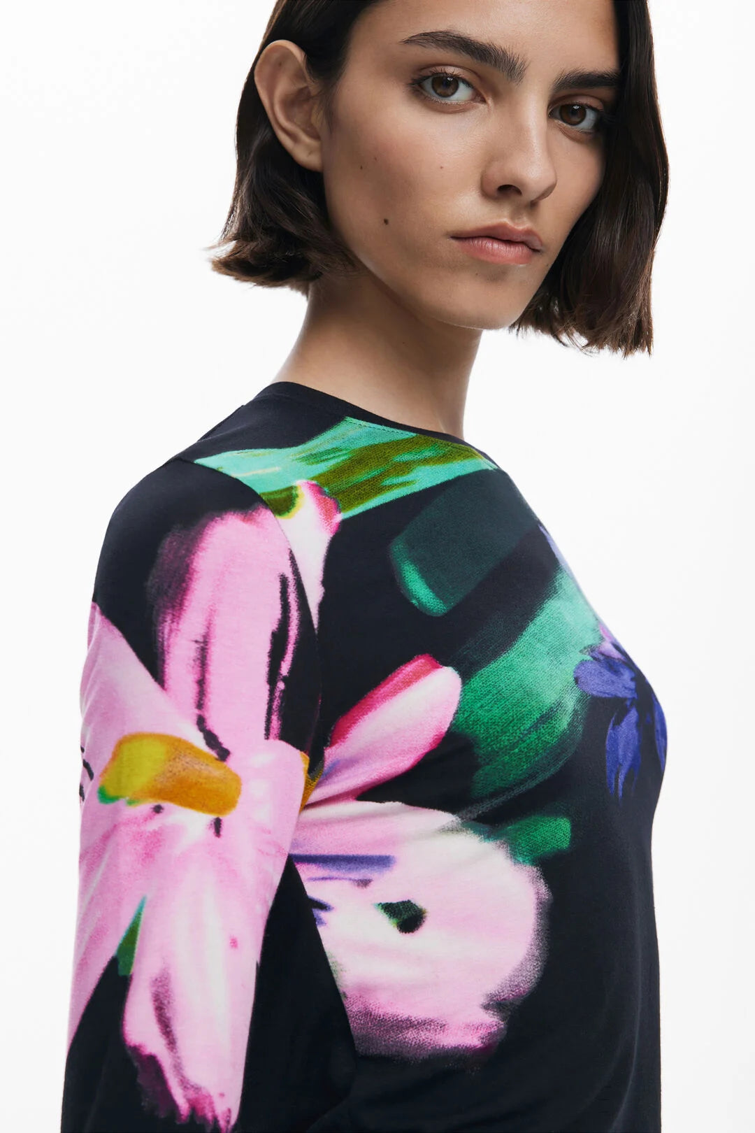 DESIGUAL LONG SLEEVE FLORAL T-SHIRT