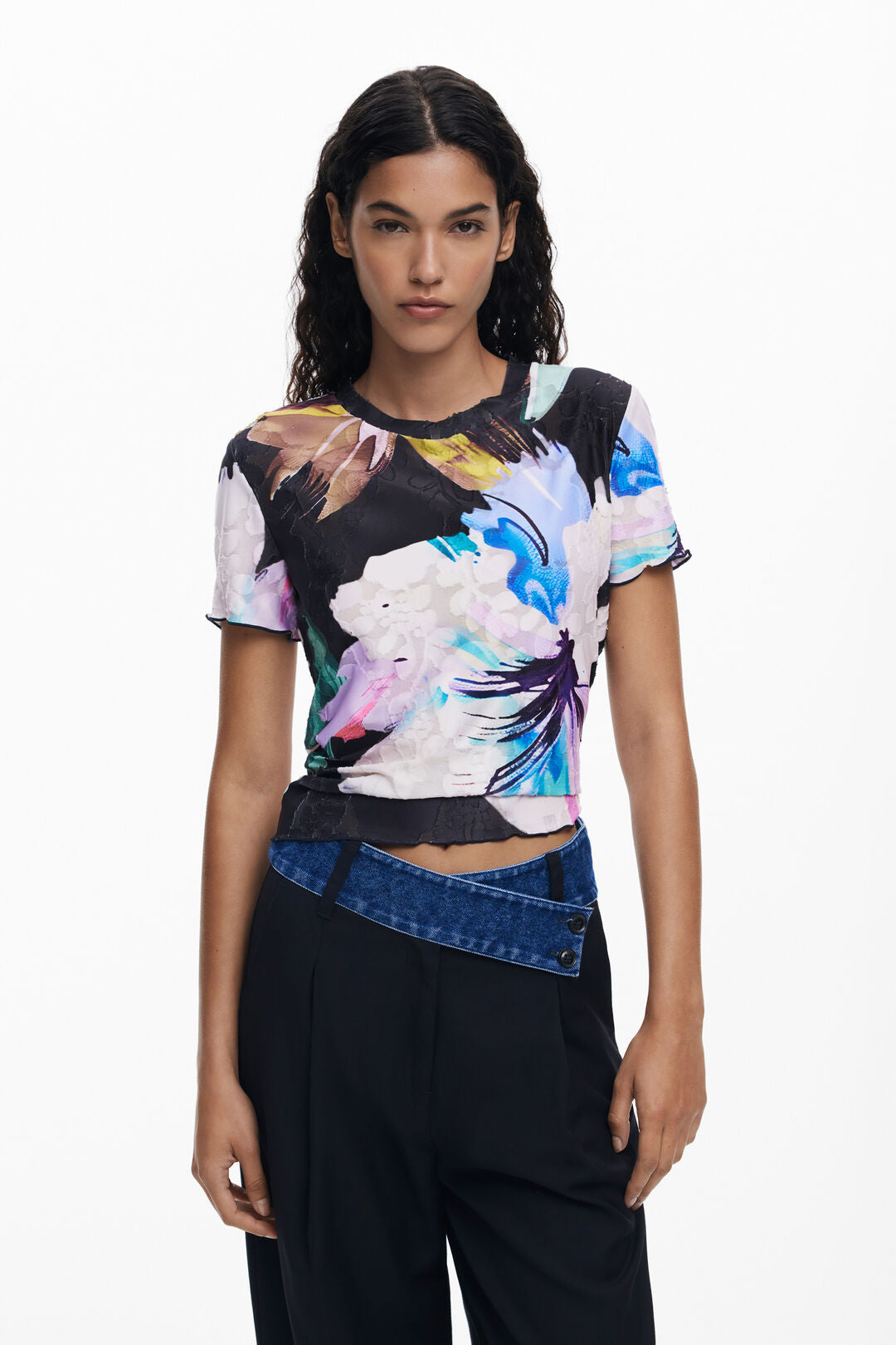DESIGUAL TEXTURED FLORAL T-SHIRT