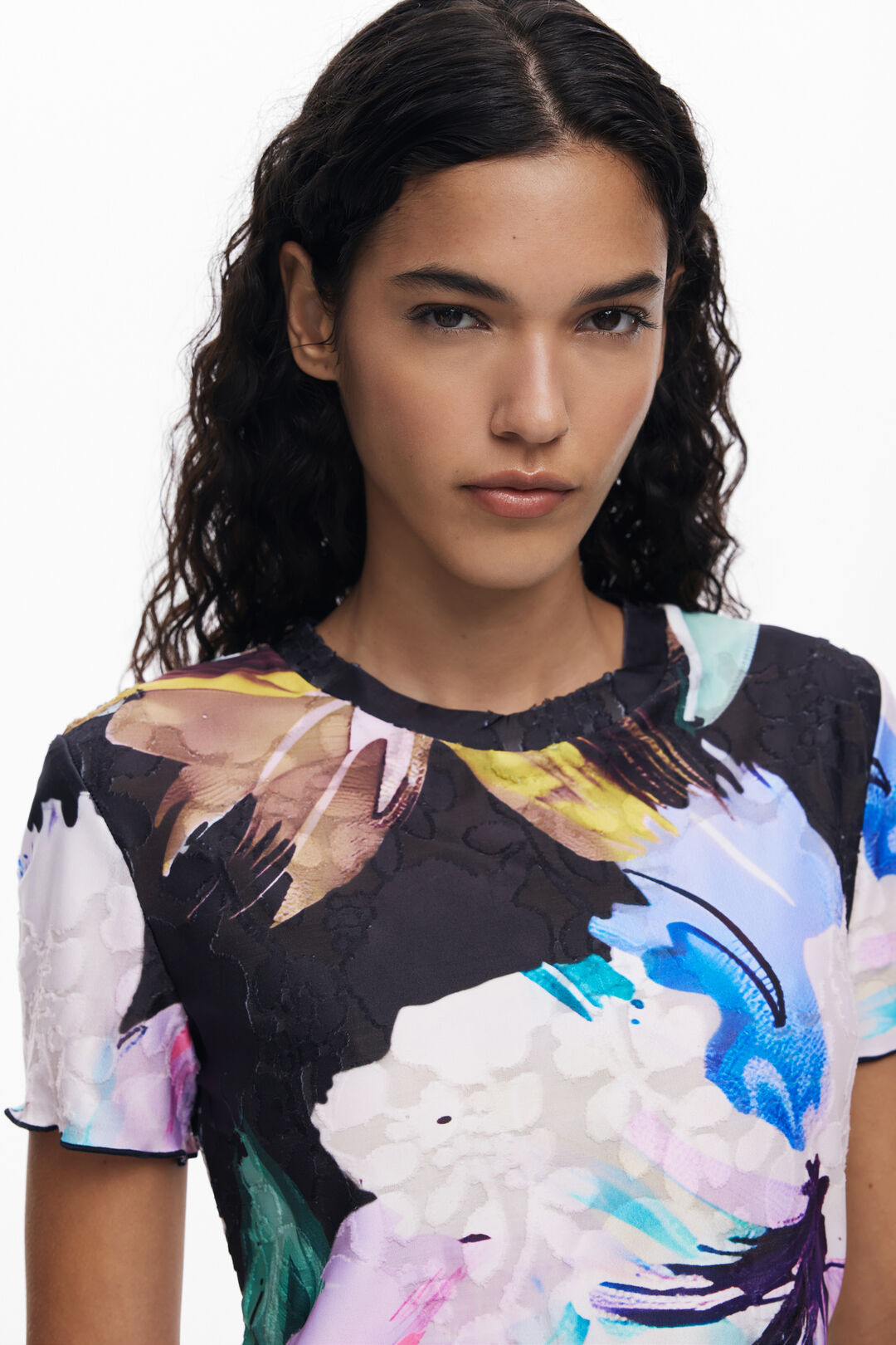 DESIGUAL TEXTURED FLORAL T-SHIRT