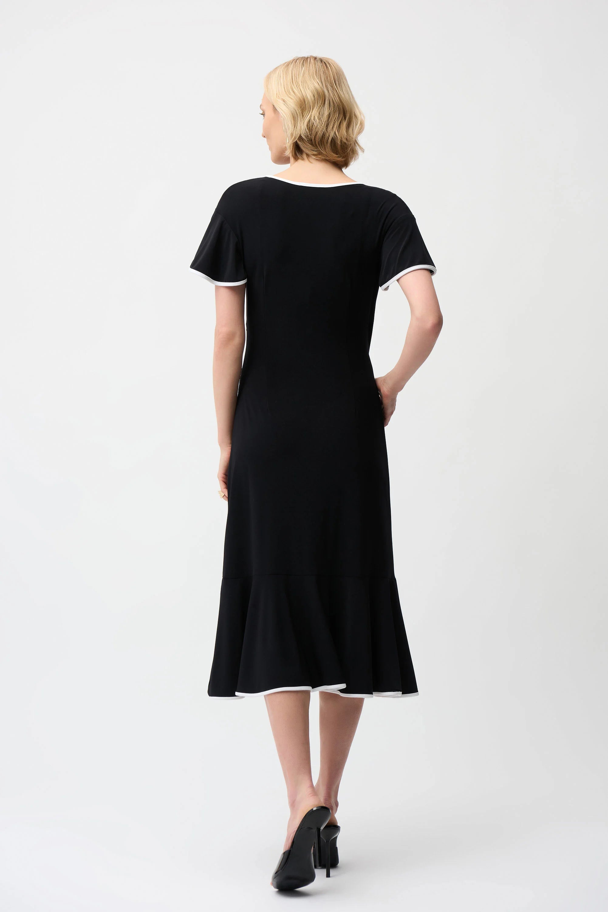 SILKY KNIT WRAP DRESS WITH CONTRAST TRIM 261013