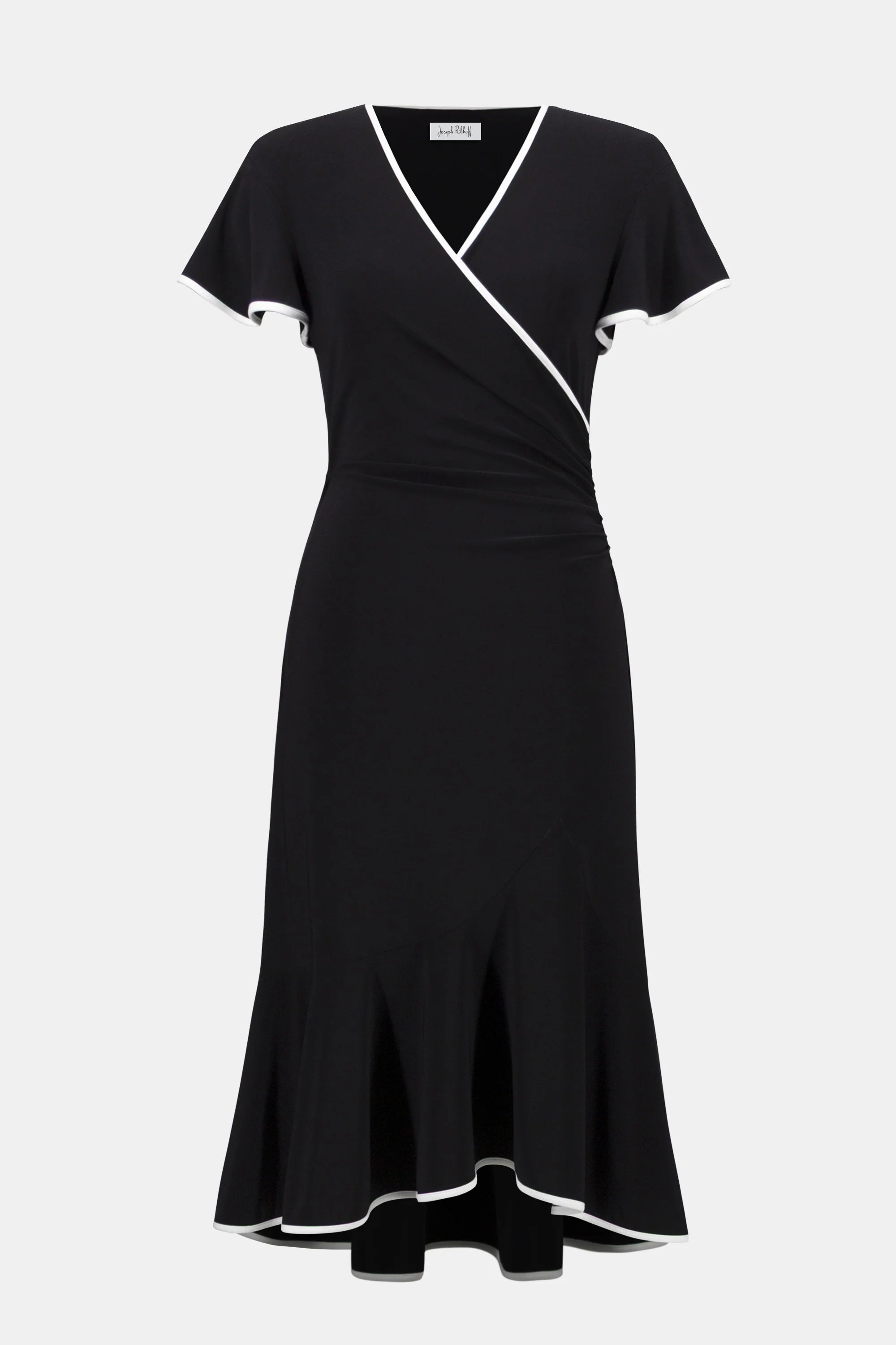 SILKY KNIT WRAP DRESS WITH CONTRAST TRIM 261013