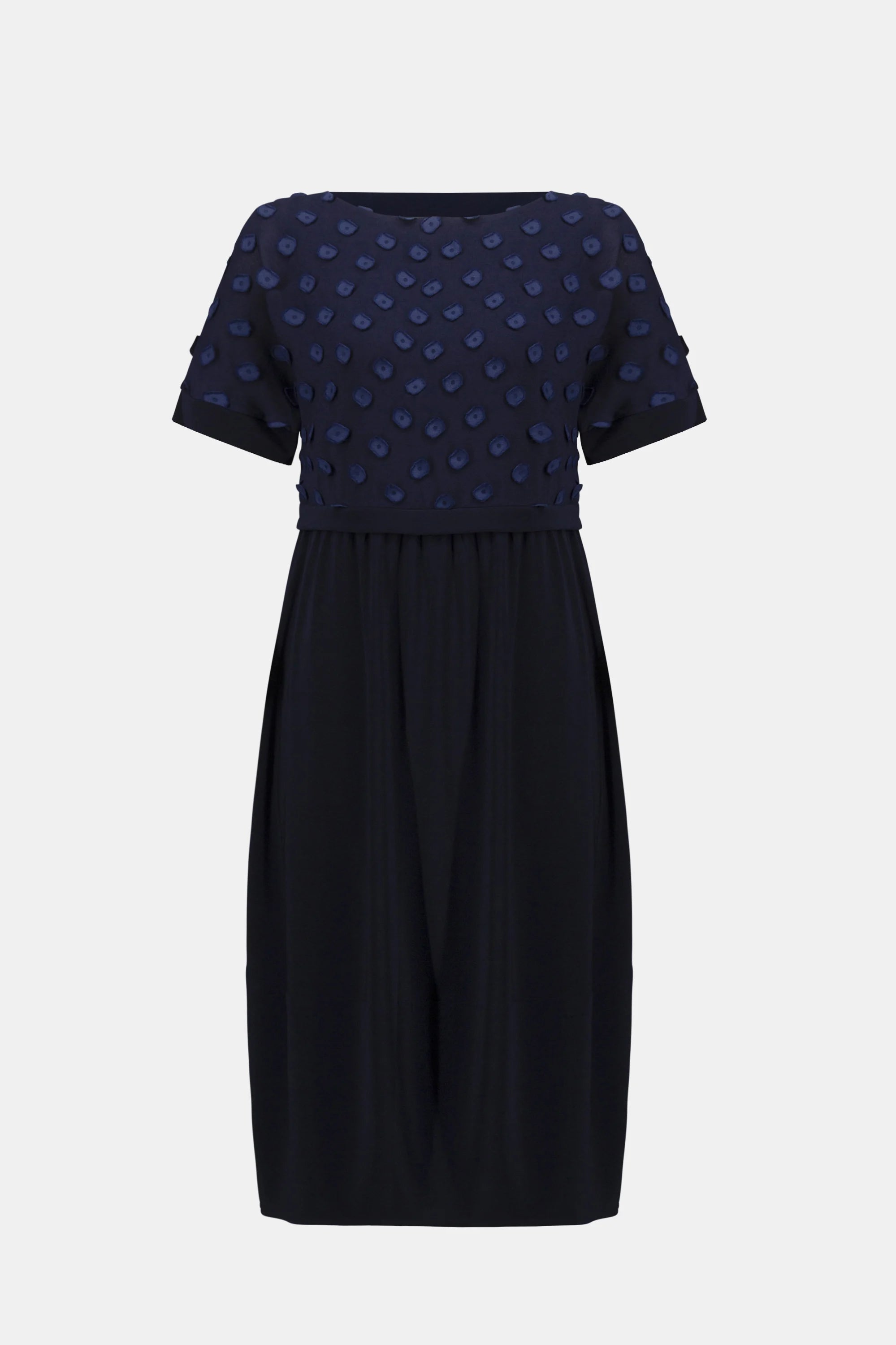 SILKY KNIT & 3Dot JACQUARD COCOON DRESS 261107