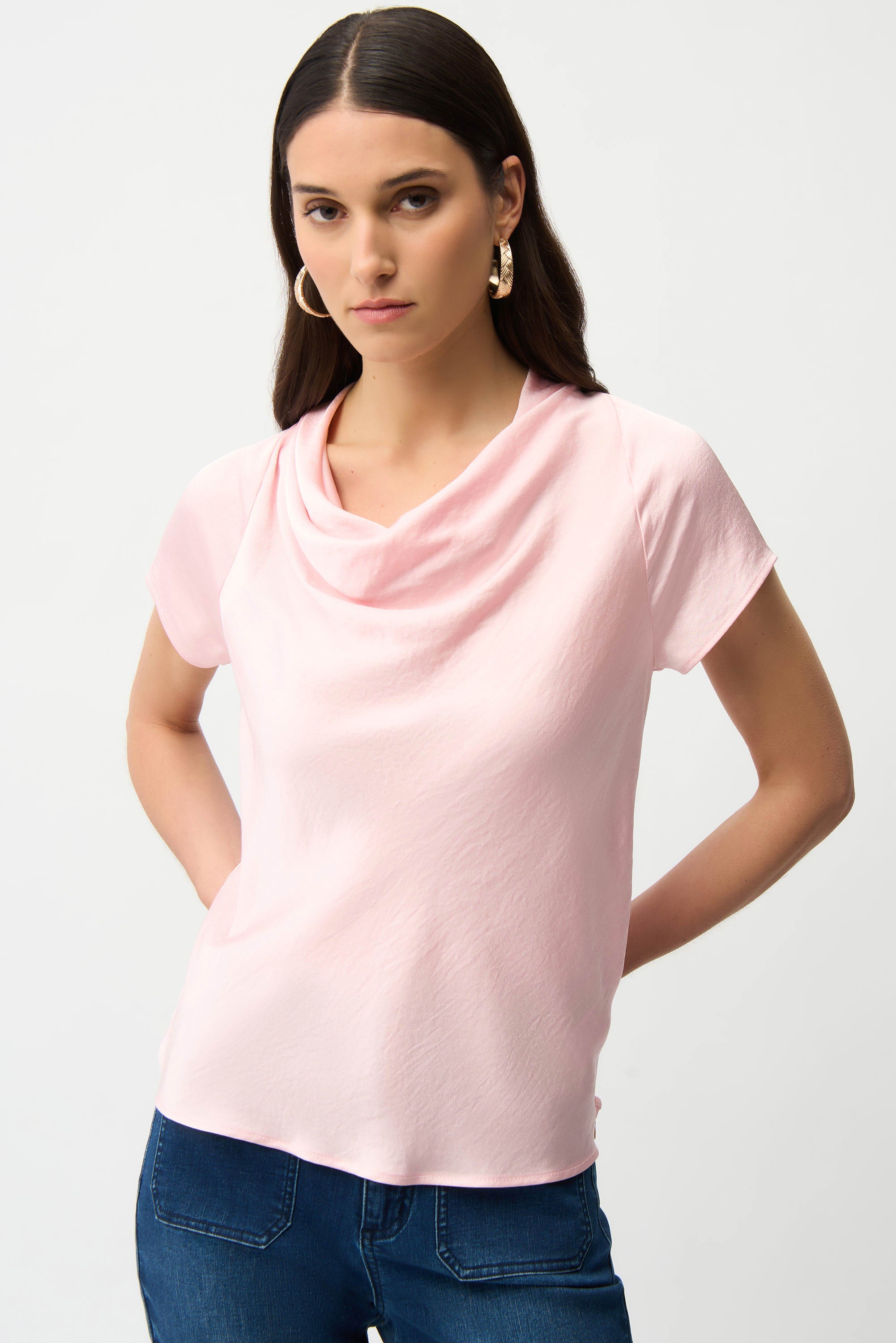 SATIN TOP WITH COWL NECLINE IN PETAL PINK 261195