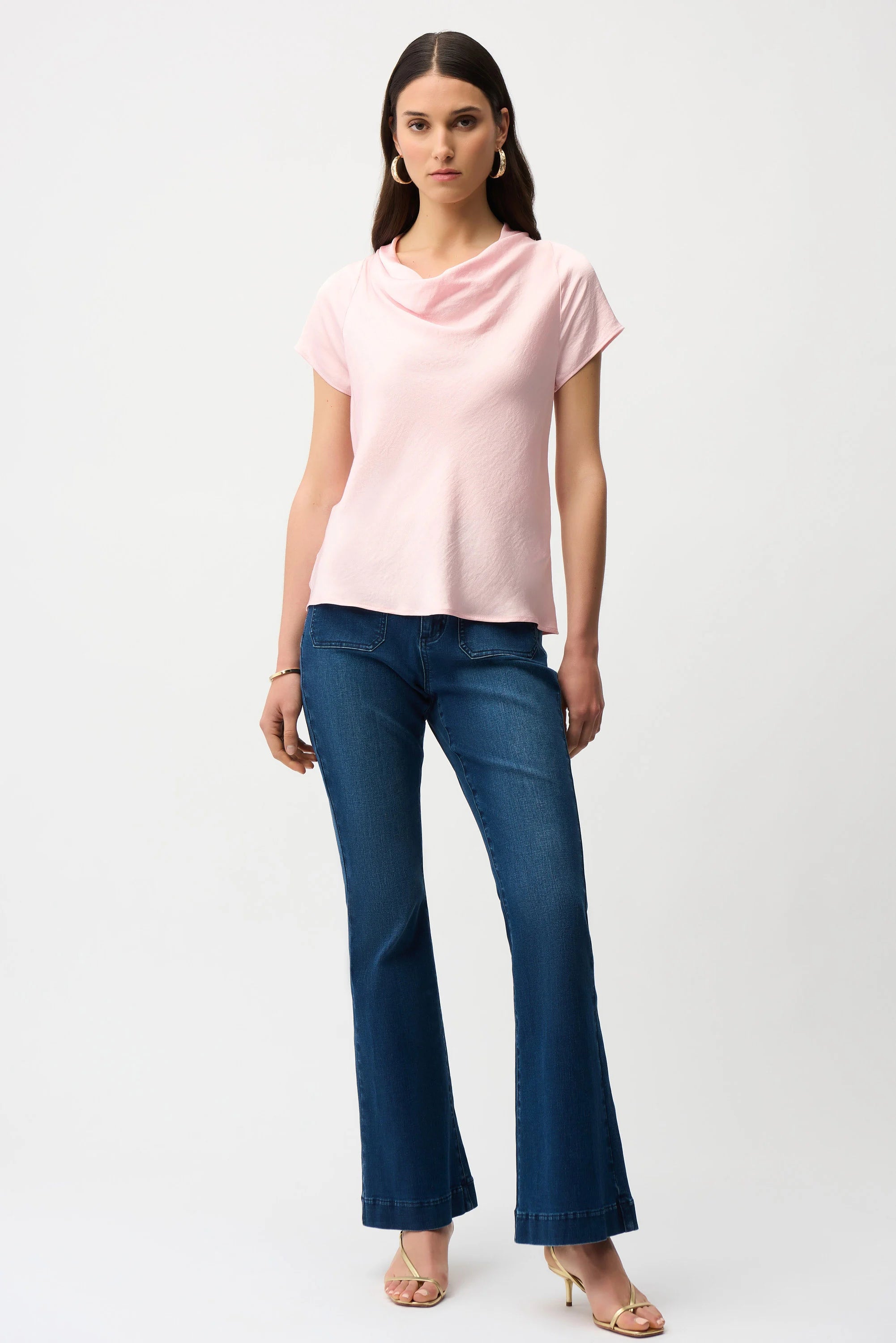 SATIN TOP WITH COWL NECLINE IN PETAL PINK 261195