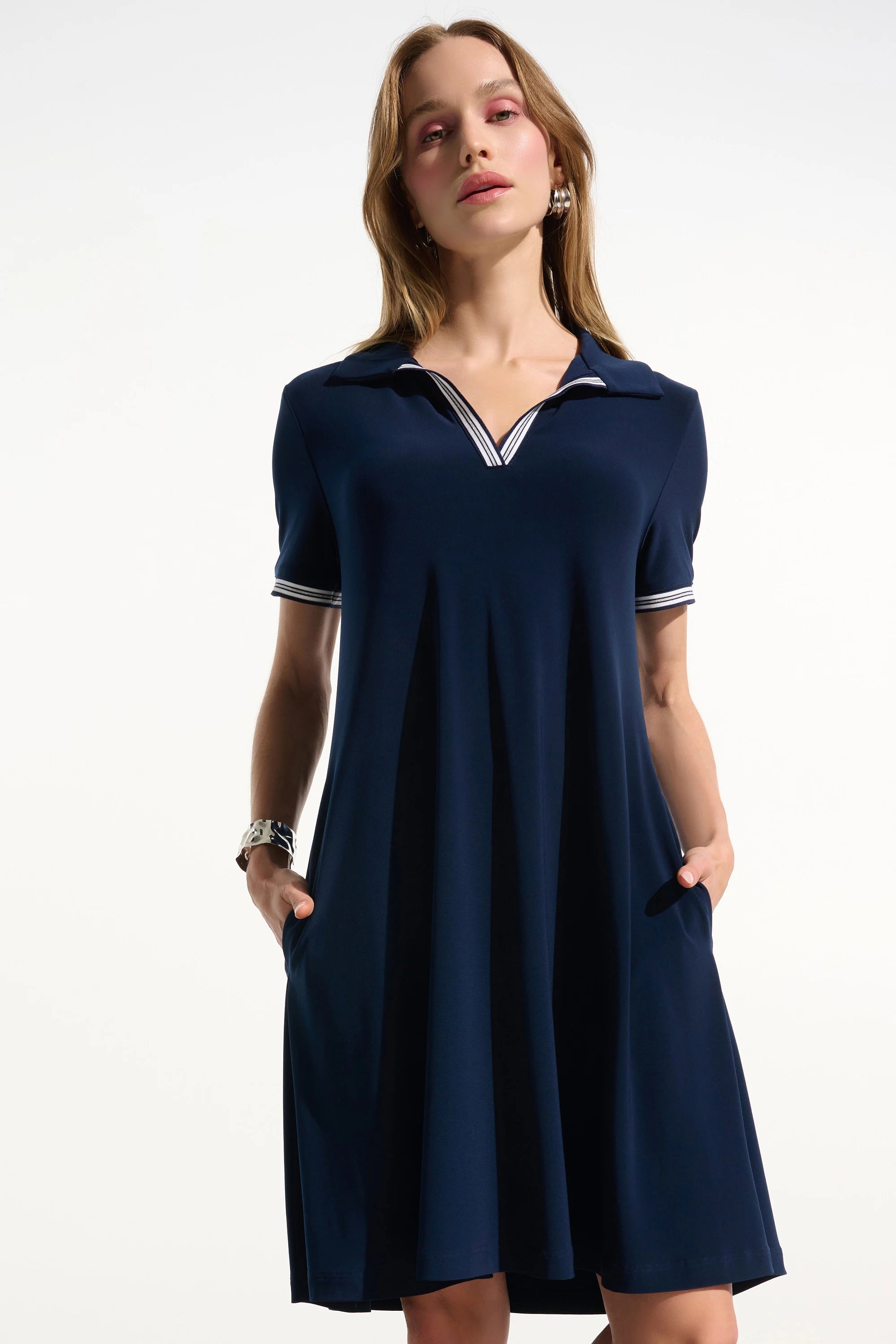 SILKY KNIT TRAPEZE DRESS WITH POLO COLLAR 261614