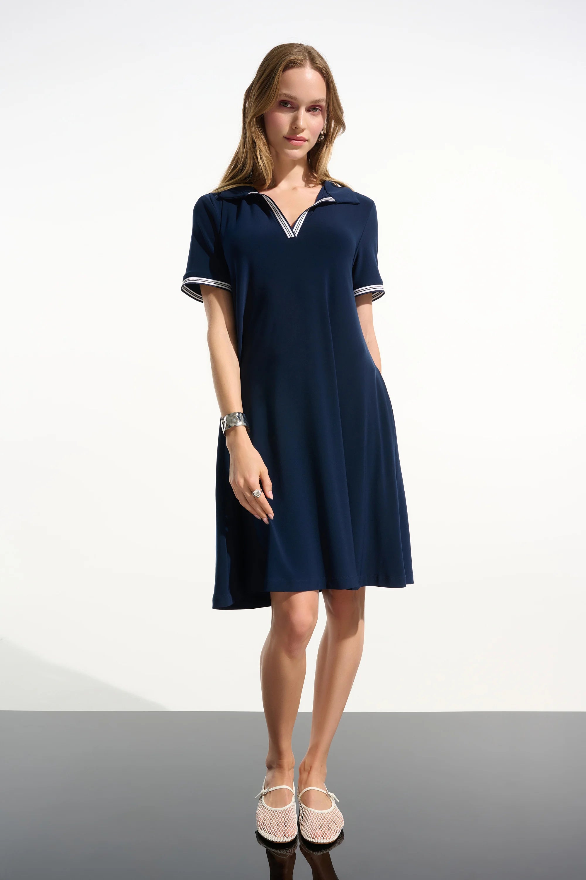 SILKY KNIT TRAPEZE DRESS WITH POLO COLLAR 261614