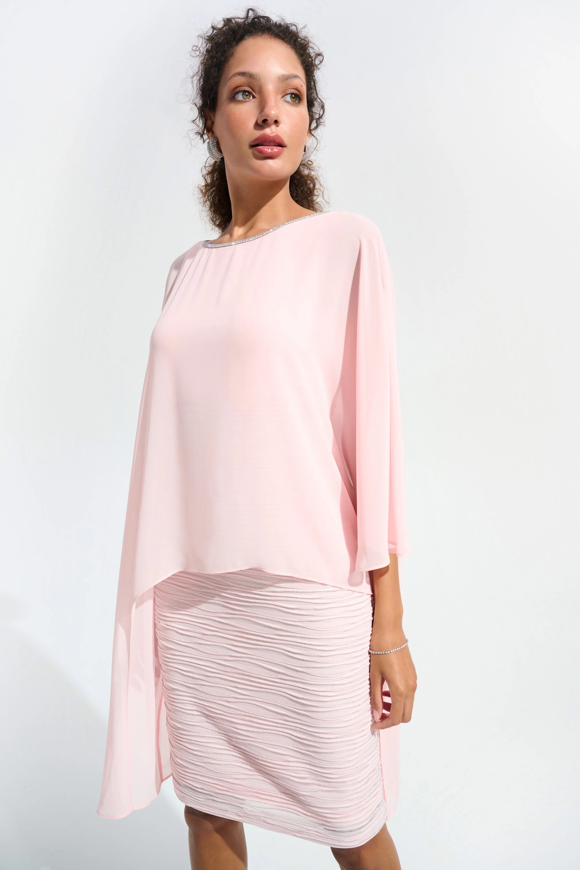 SIGNATURE | CASCADE KNIT SHEATH DRESS WITH CHIFFON PONCHO OVERLAY 261707