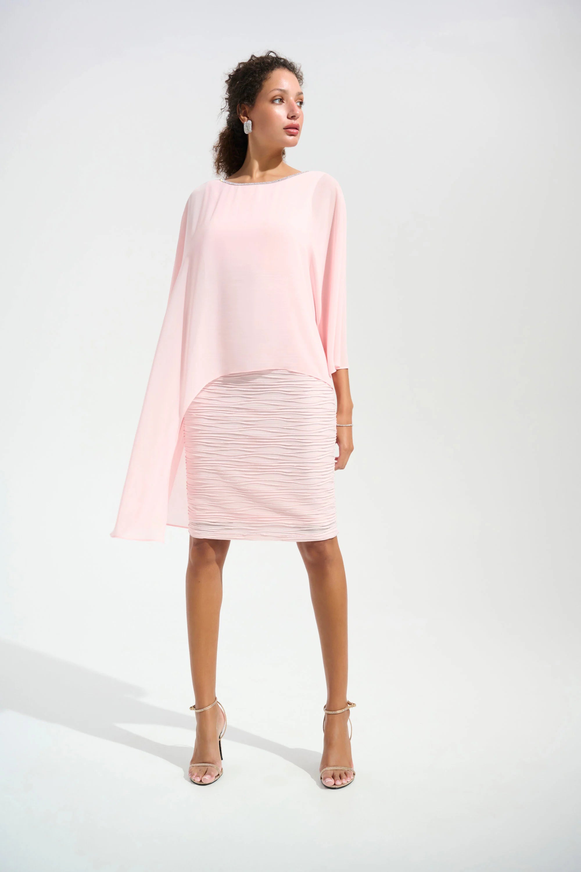 SIGNATURE | CASCADE KNIT SHEATH DRESS WITH CHIFFON PONCHO OVERLAY 261707