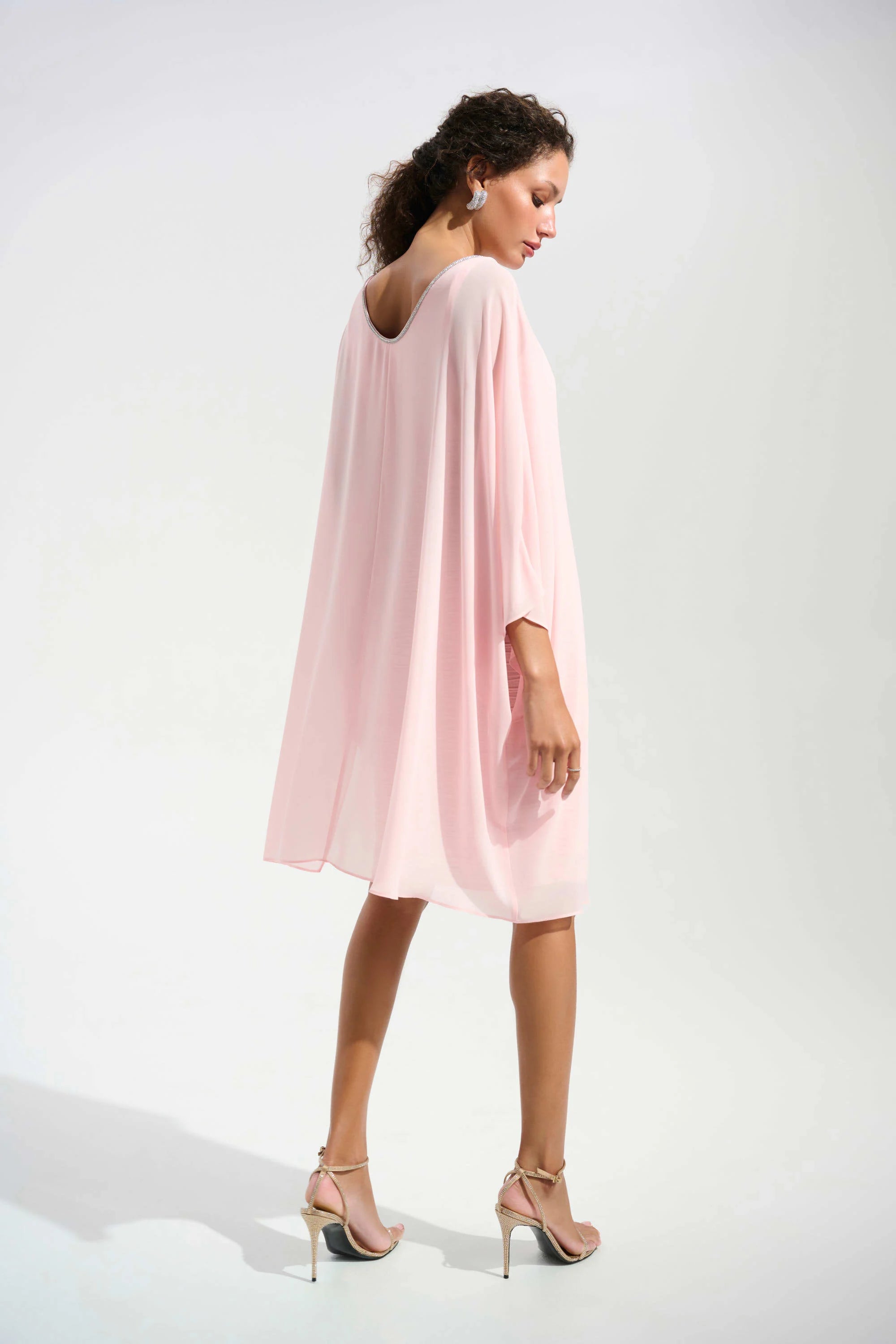 SIGNATURE | CASCADE KNIT SHEATH DRESS WITH CHIFFON PONCHO OVERLAY 261707
