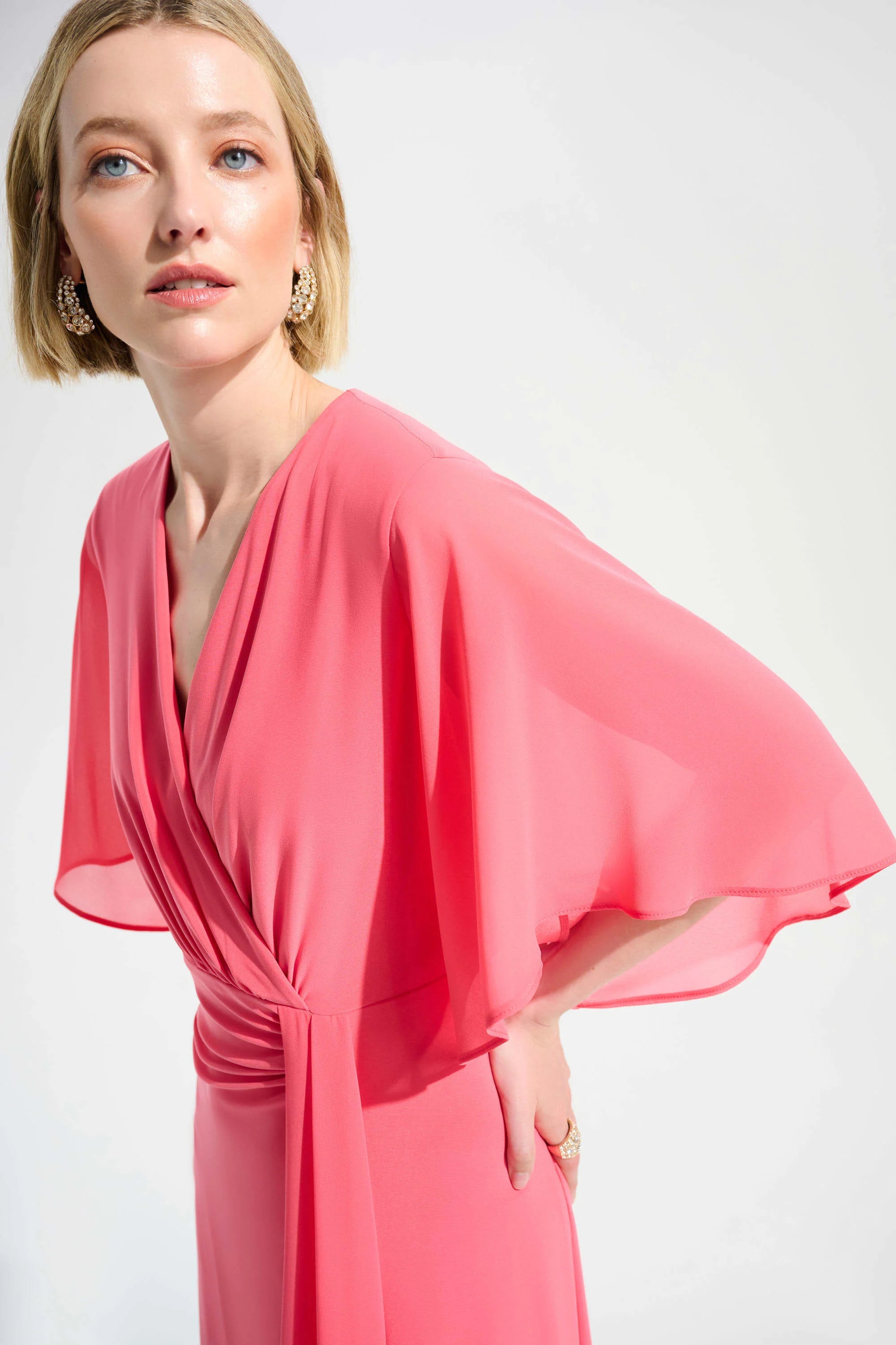 SIGNATURE | SILKY KNIT FIT AND FLARE DRESS WITH CHIFFON DRAPED SASH 261710