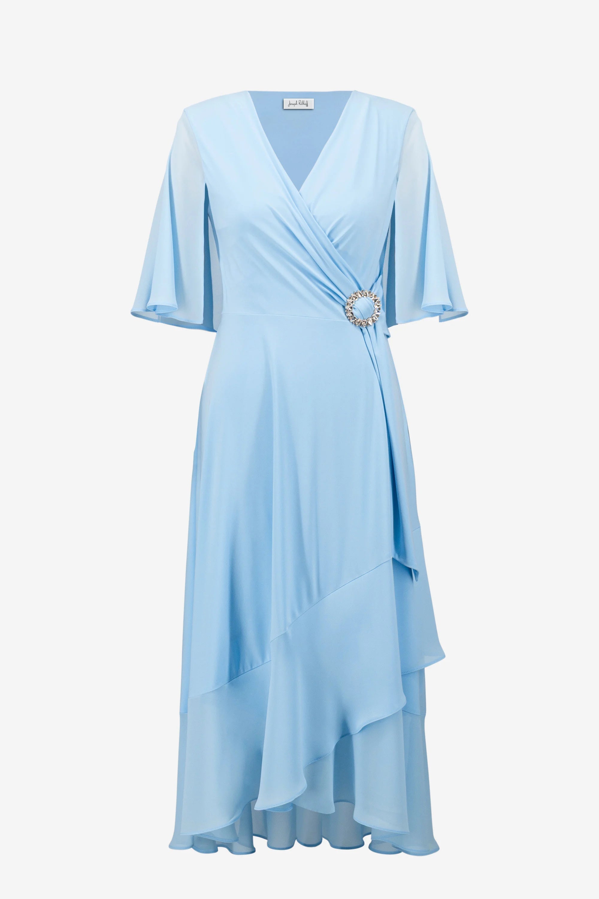 SIGNATURE | SILKY KNIT FLOWY WRAP DRESS WITH BUCKLE RHINESTONES DETAIL 261714