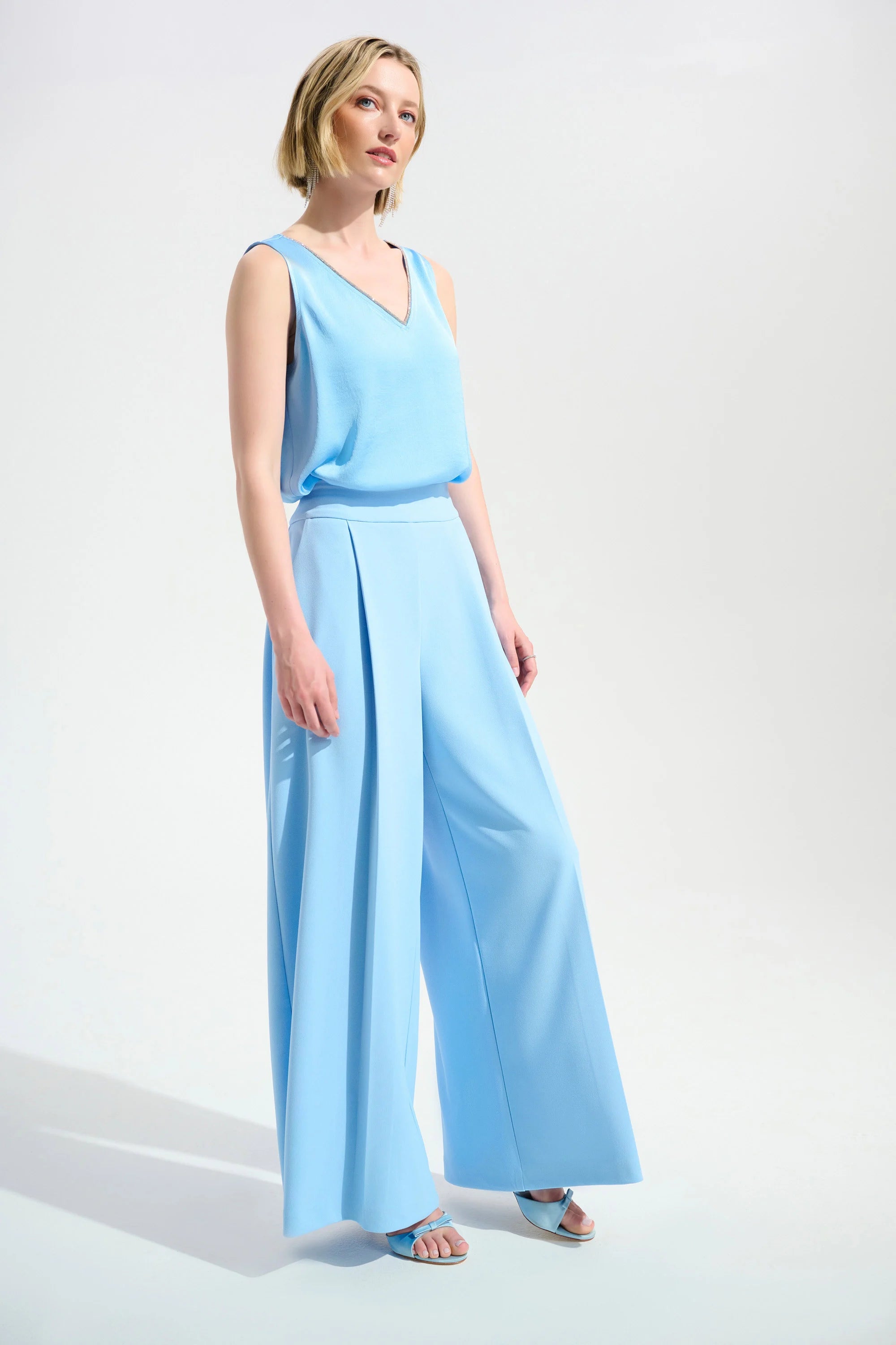 SCUBA 2 PCS SET CREPE JACKET WITH  RHINESTONE TRIM & SCUBA WIDE LEG PANT