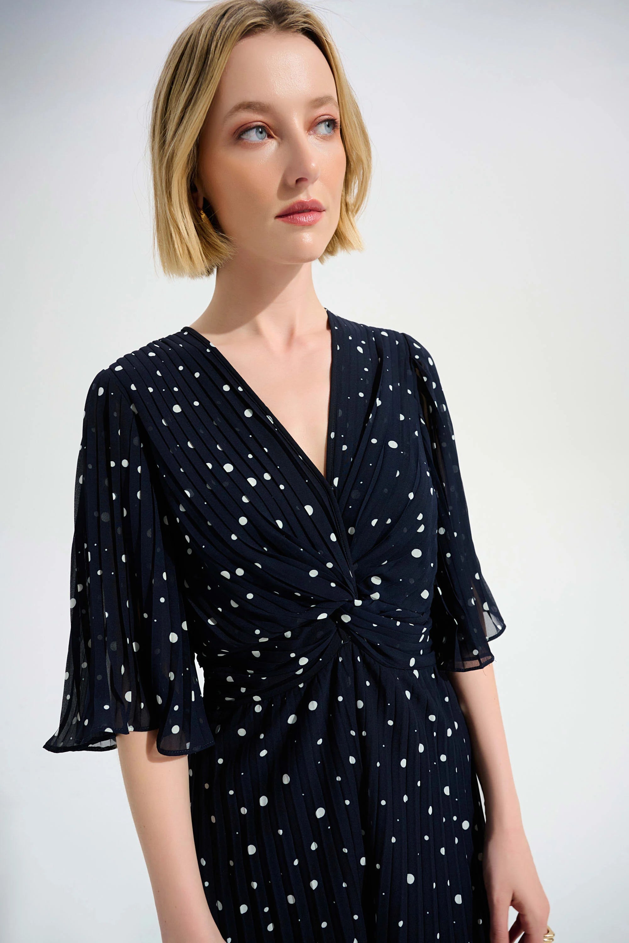 SIGNATURE | PLEATED CHIFFON POLKA DOT PRINT WIDE LEG JUMPSUIT WITH KNOT DETAIL 261756