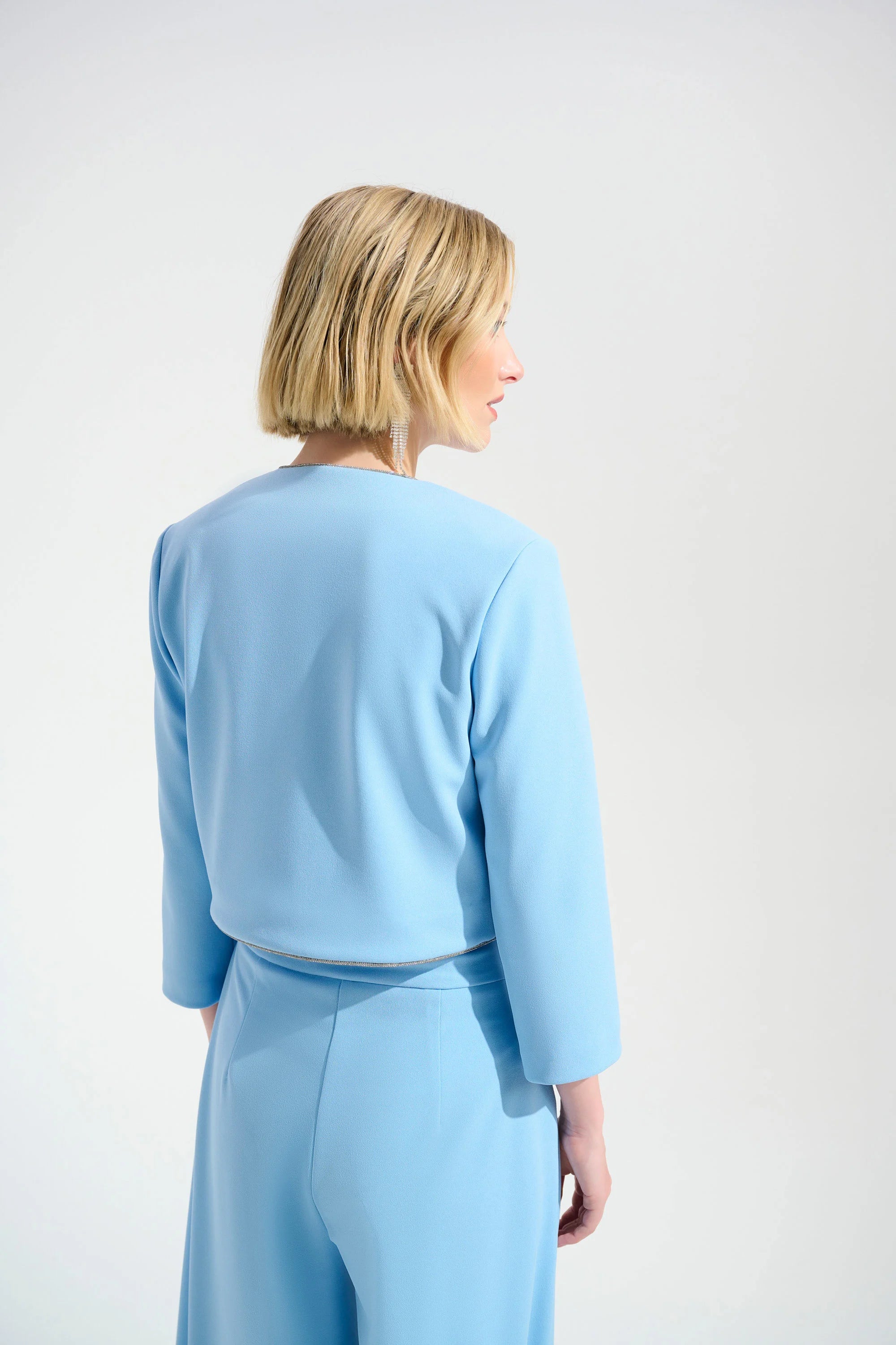 SCUBA 2 PCS SET CREPE JACKET WITH  RHINESTONE TRIM & SCUBA WIDE LEG PANT