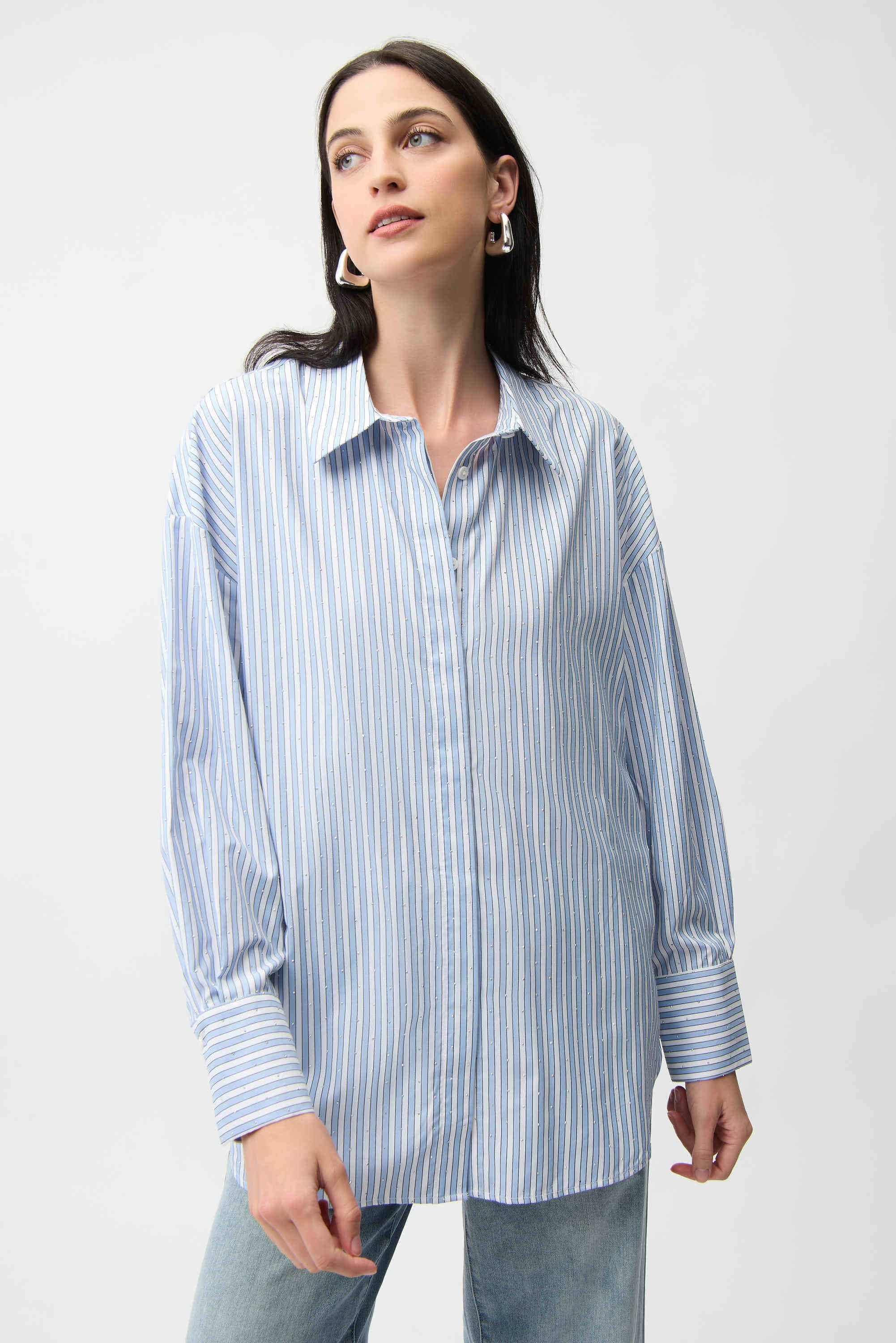 TENCEL STRIPE PRINT BOXY BLOUSE 261931