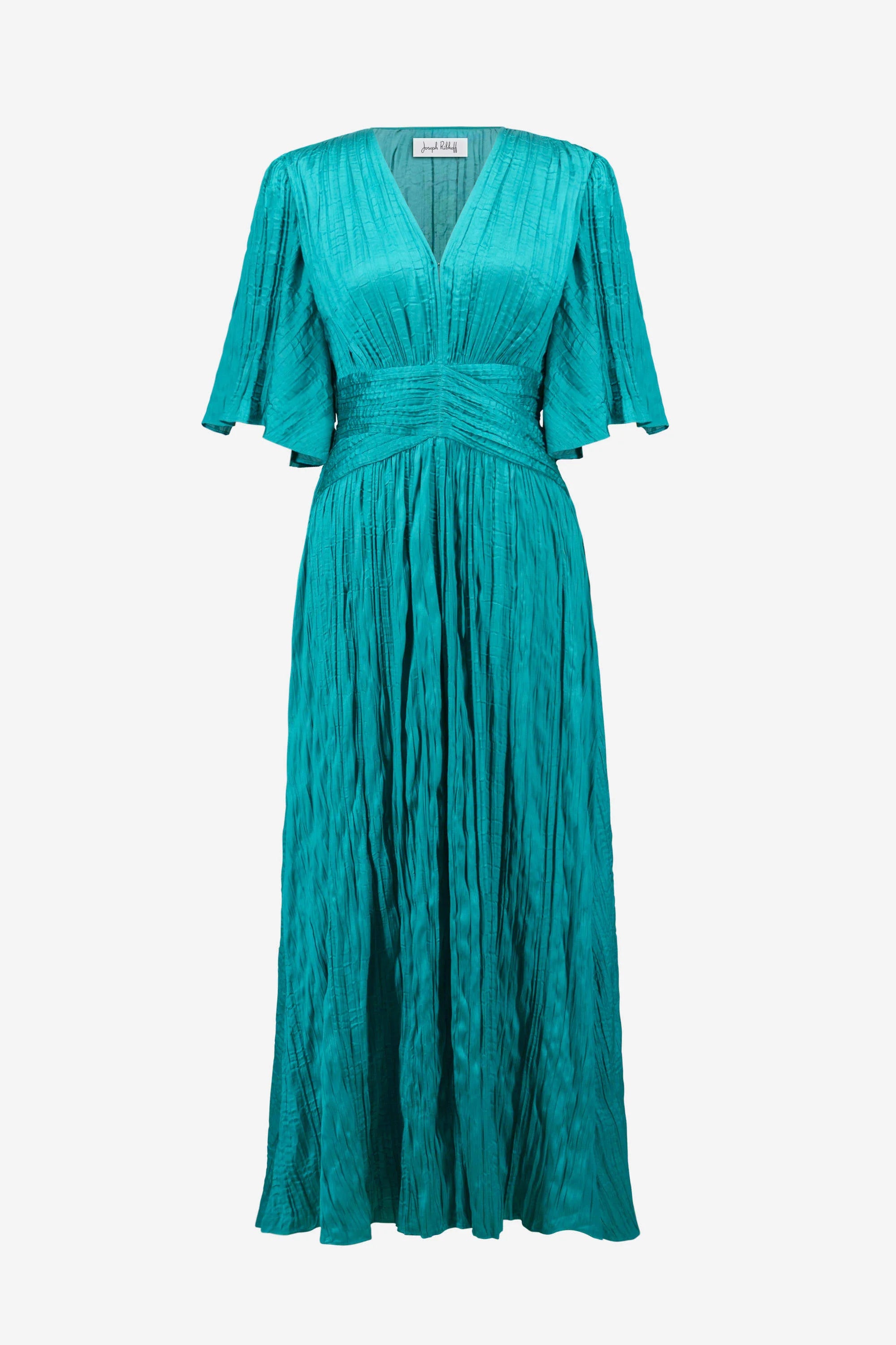 SATIN FIT & FLARE PLEATED DRESS WITH KNOT WAIST DETAIL 261962