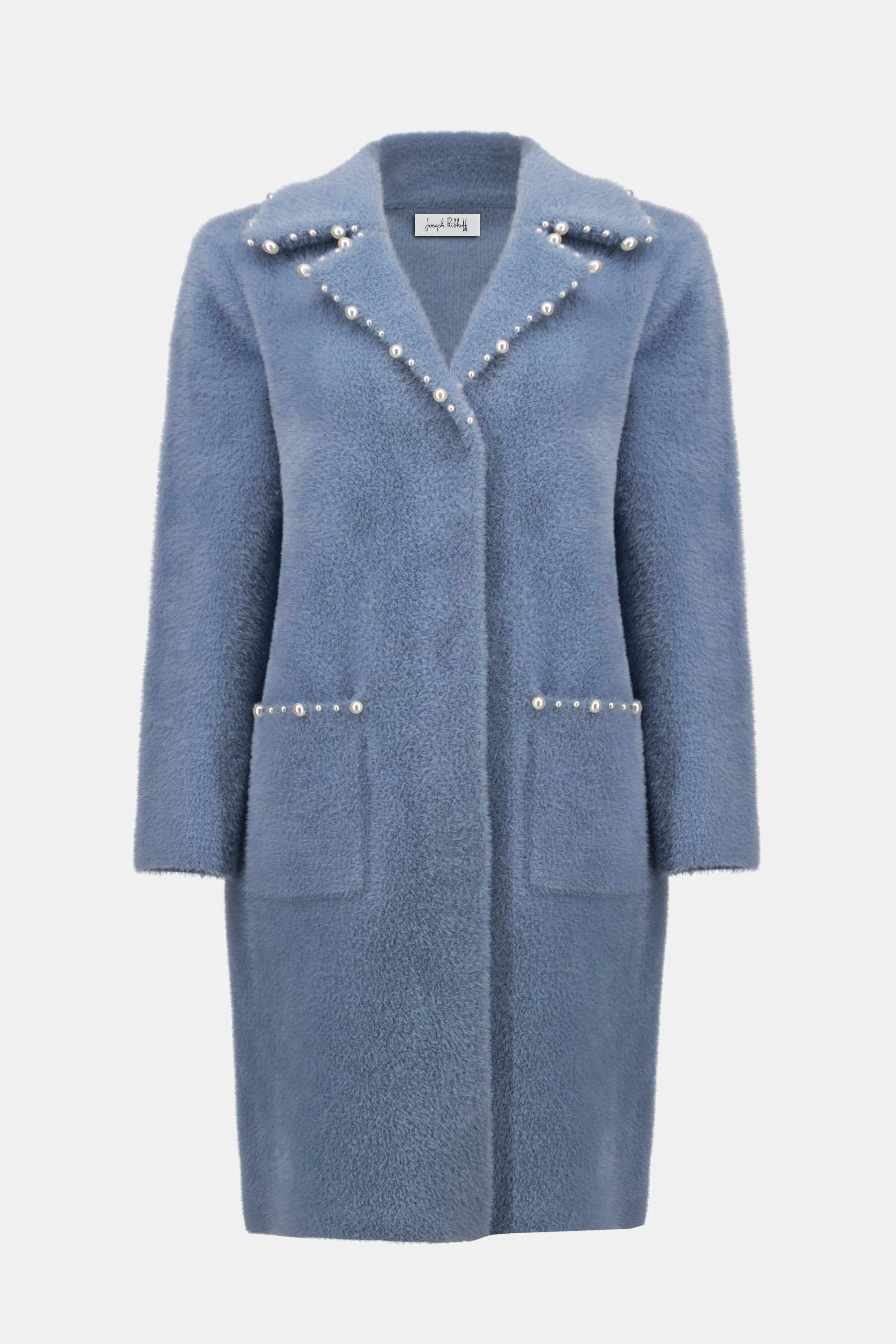 FEATHER YARN SWEATER COAT WITH PEARL TRIM 261997