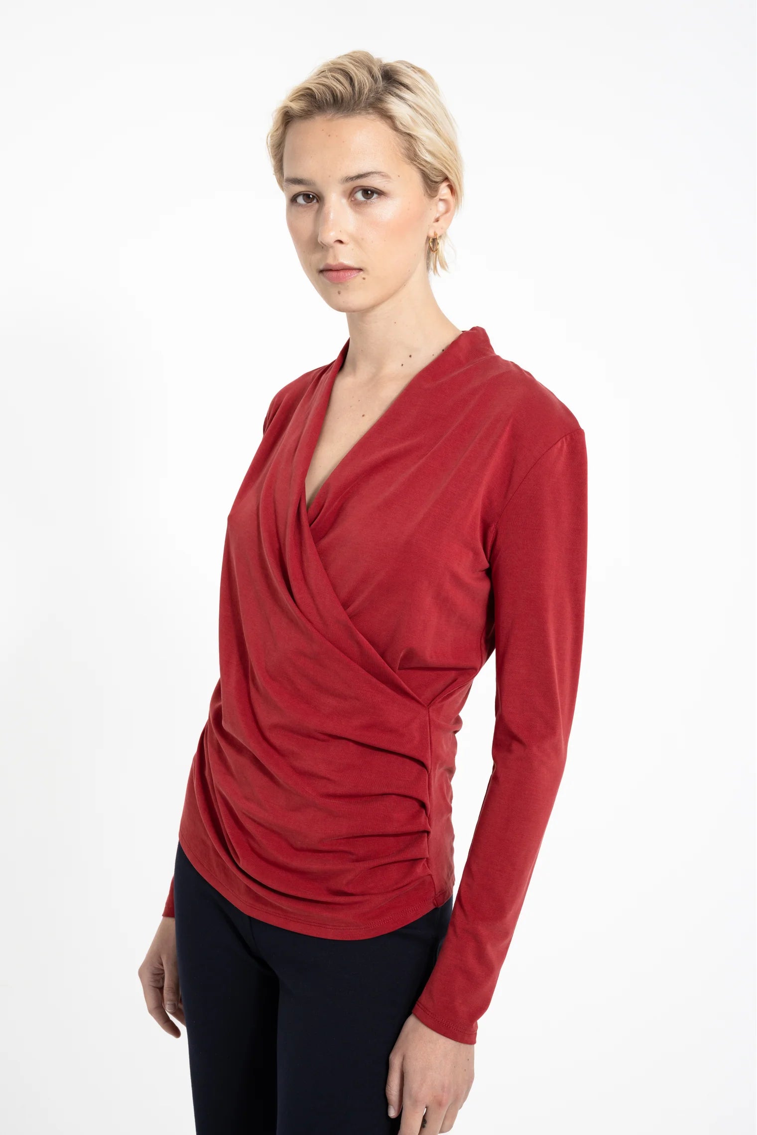 BELLA DRAPED TOP RED, BLACK , NAVY, CAMEL