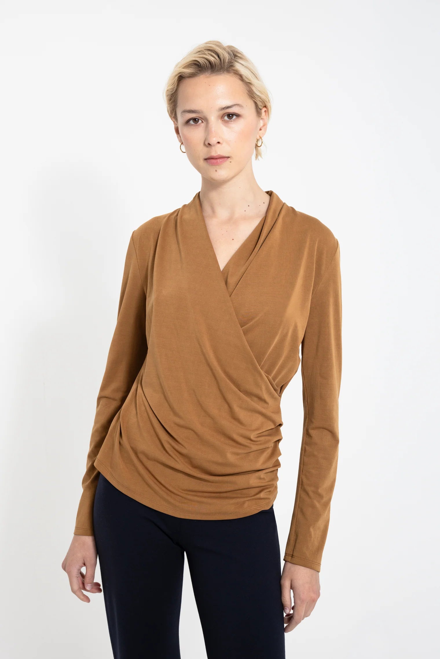 BELLA DRAPED TOP RED, BLACK , NAVY, CAMEL