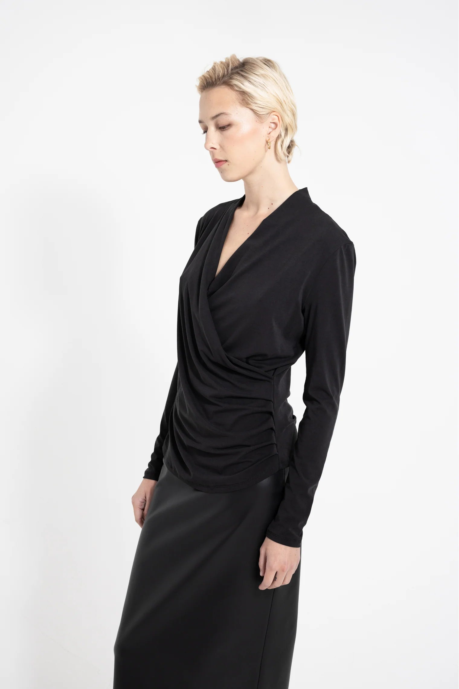 BELLA DRAPED TOP RED, BLACK , NAVY, CAMEL