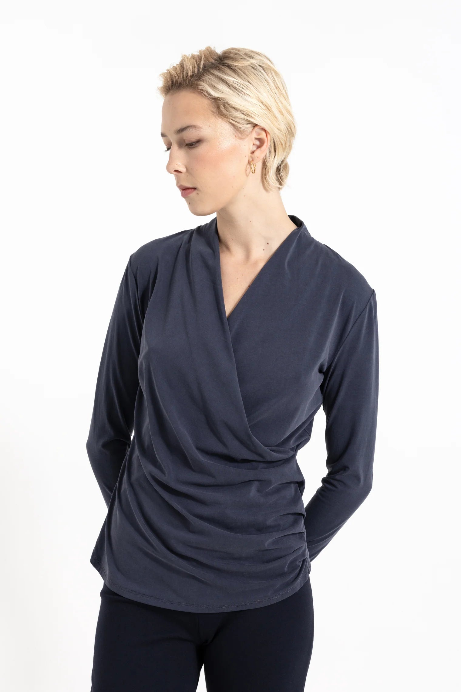 BELLA DRAPED TOP RED, BLACK , NAVY, CAMEL