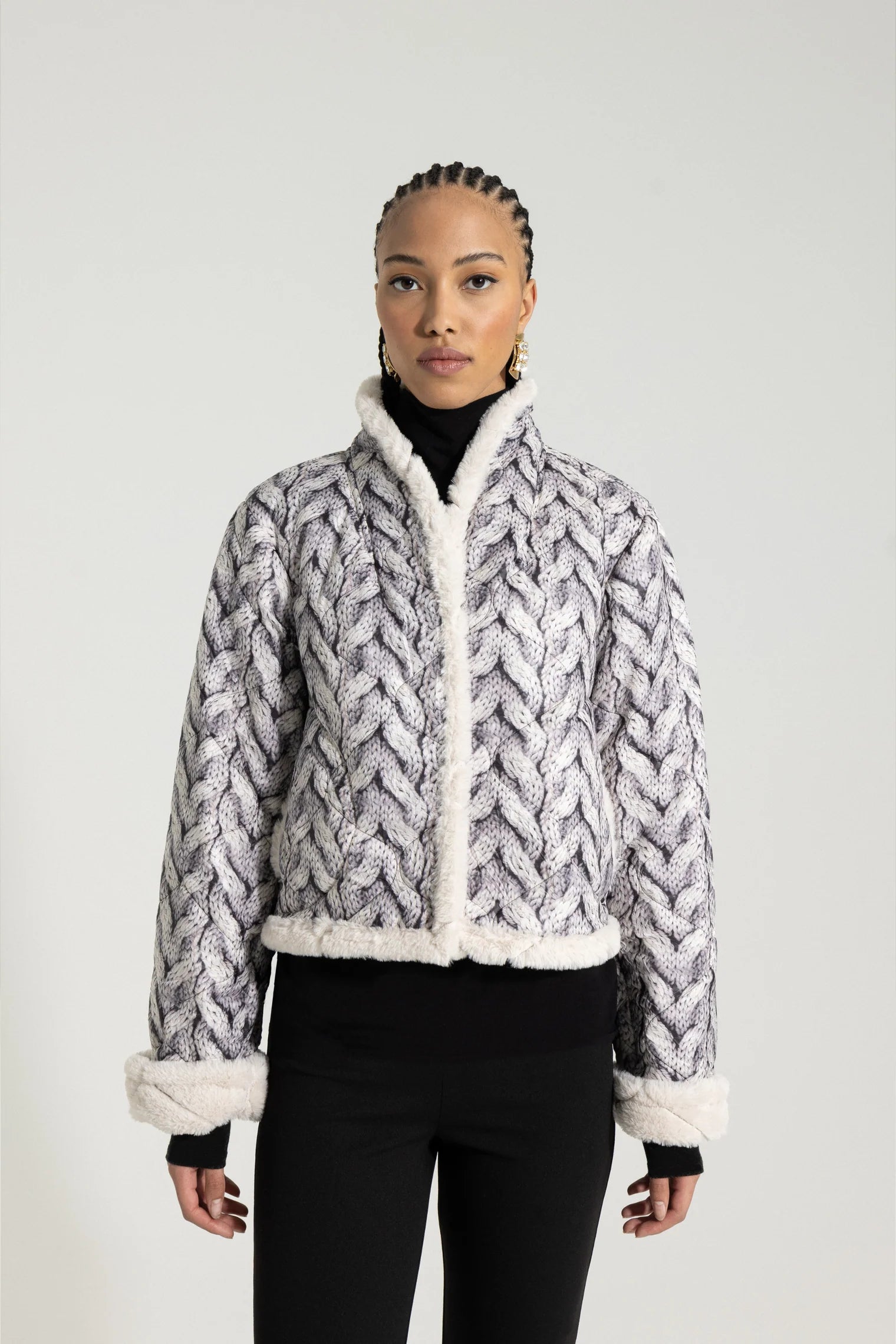 TALIA PUFFER SHORT COAT CREAM KNIT PRINT CREAM