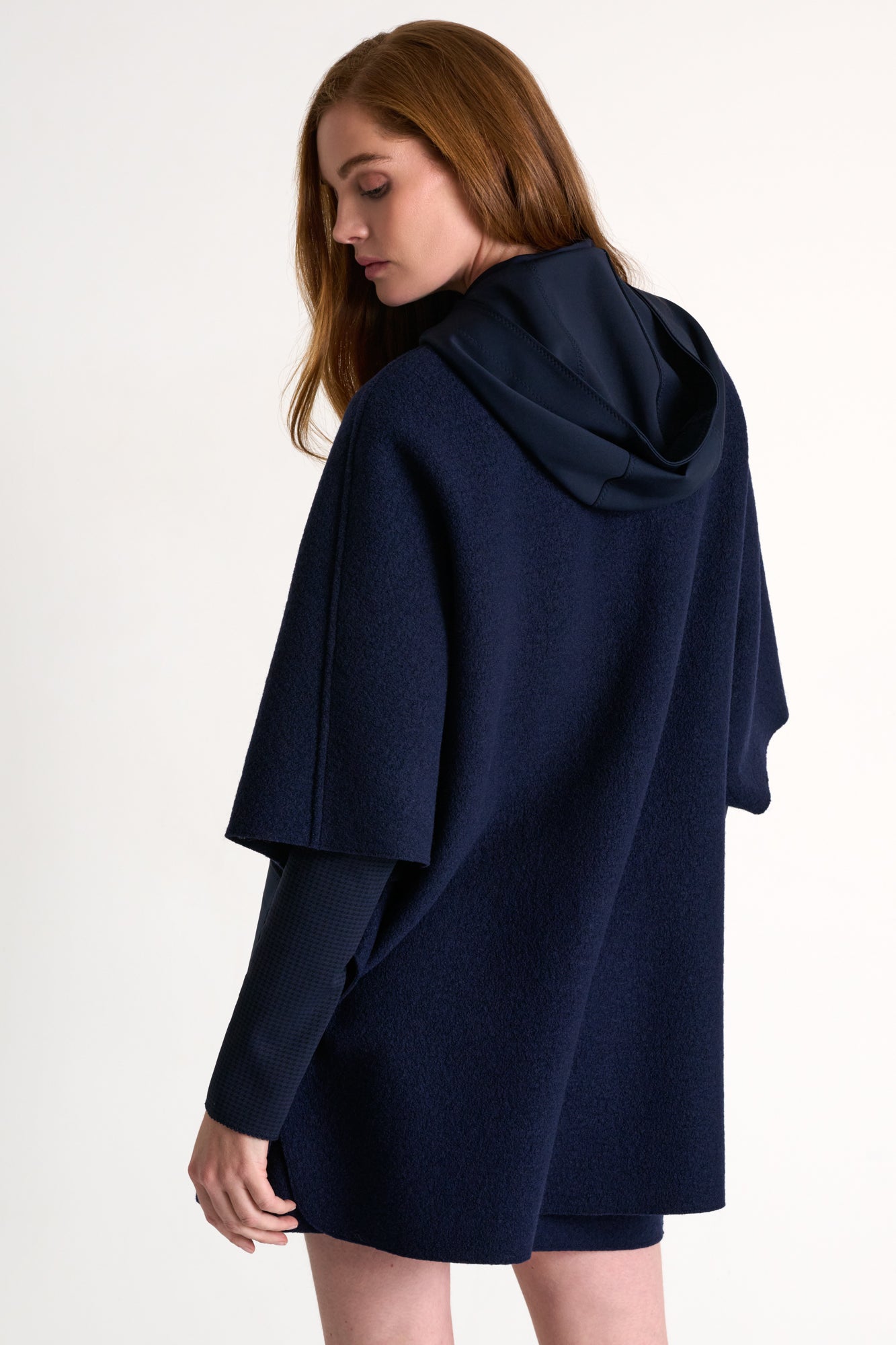 SHAN NAVY WOOL HOODED CAPE