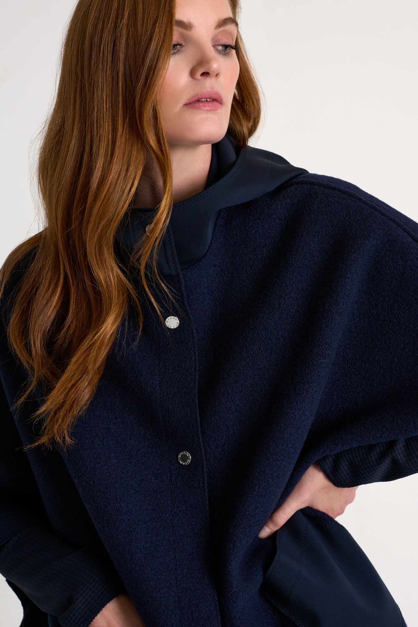 SHAN NAVY WOOL HOODED CAPE