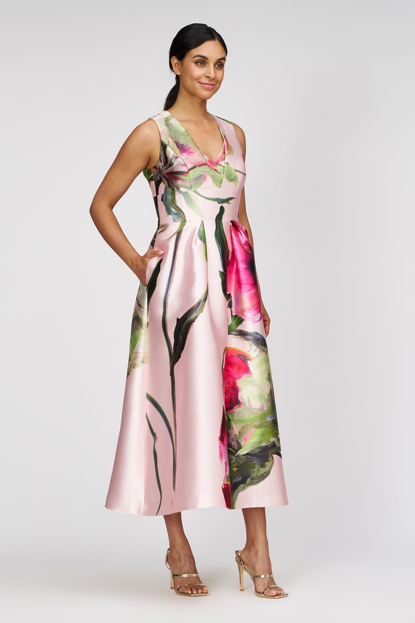 KAY UNGER REGINA TEA LENGTH DRESS BLUSH