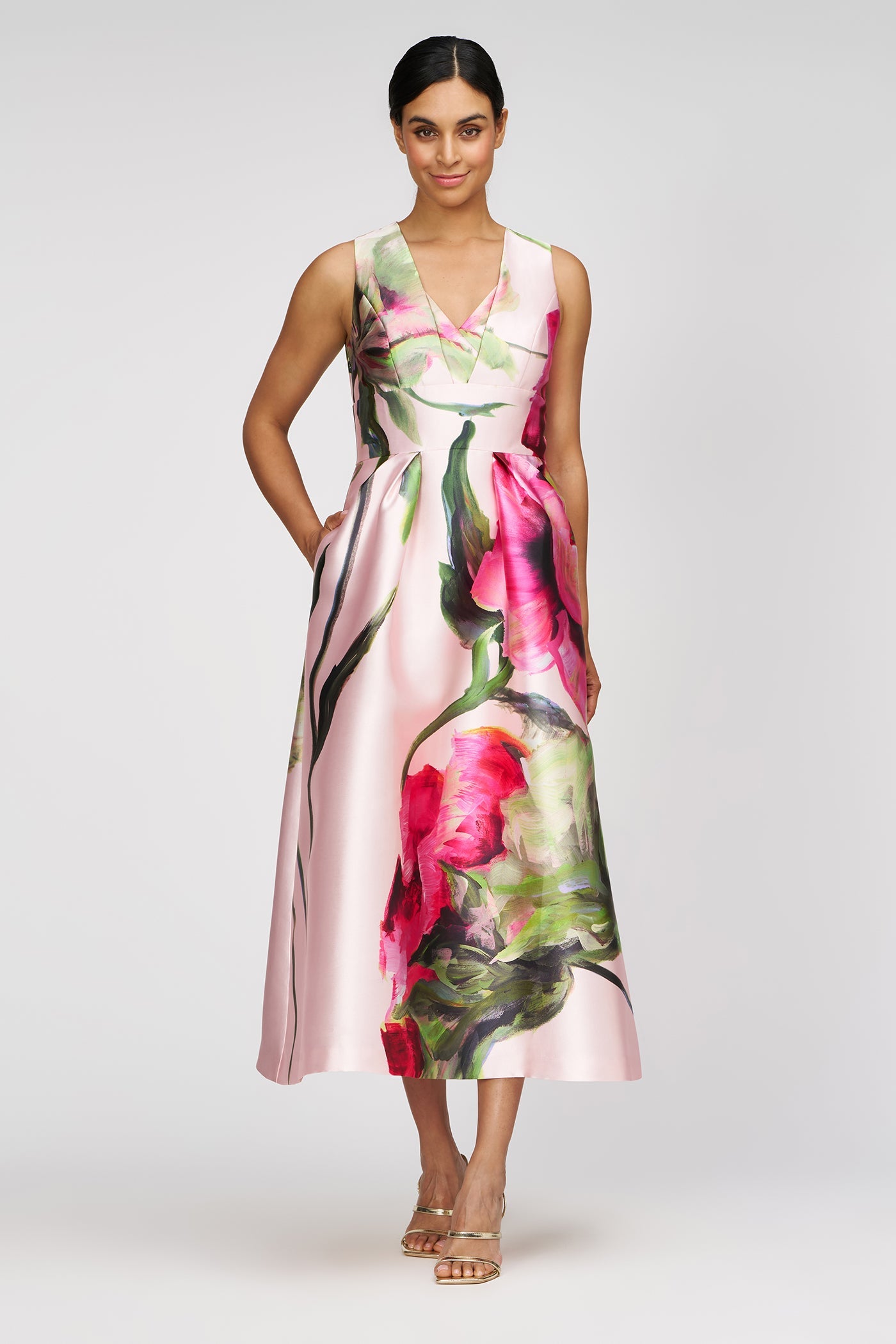 KAY UNGER REGINA TEA LENGTH DRESS BLUSH