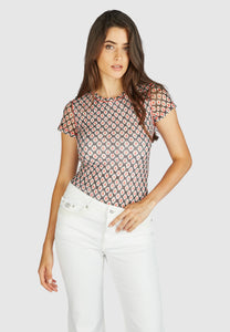 MARC AUREL MESH SHIRT WITH GRAPHIC ETHNIC PRInt