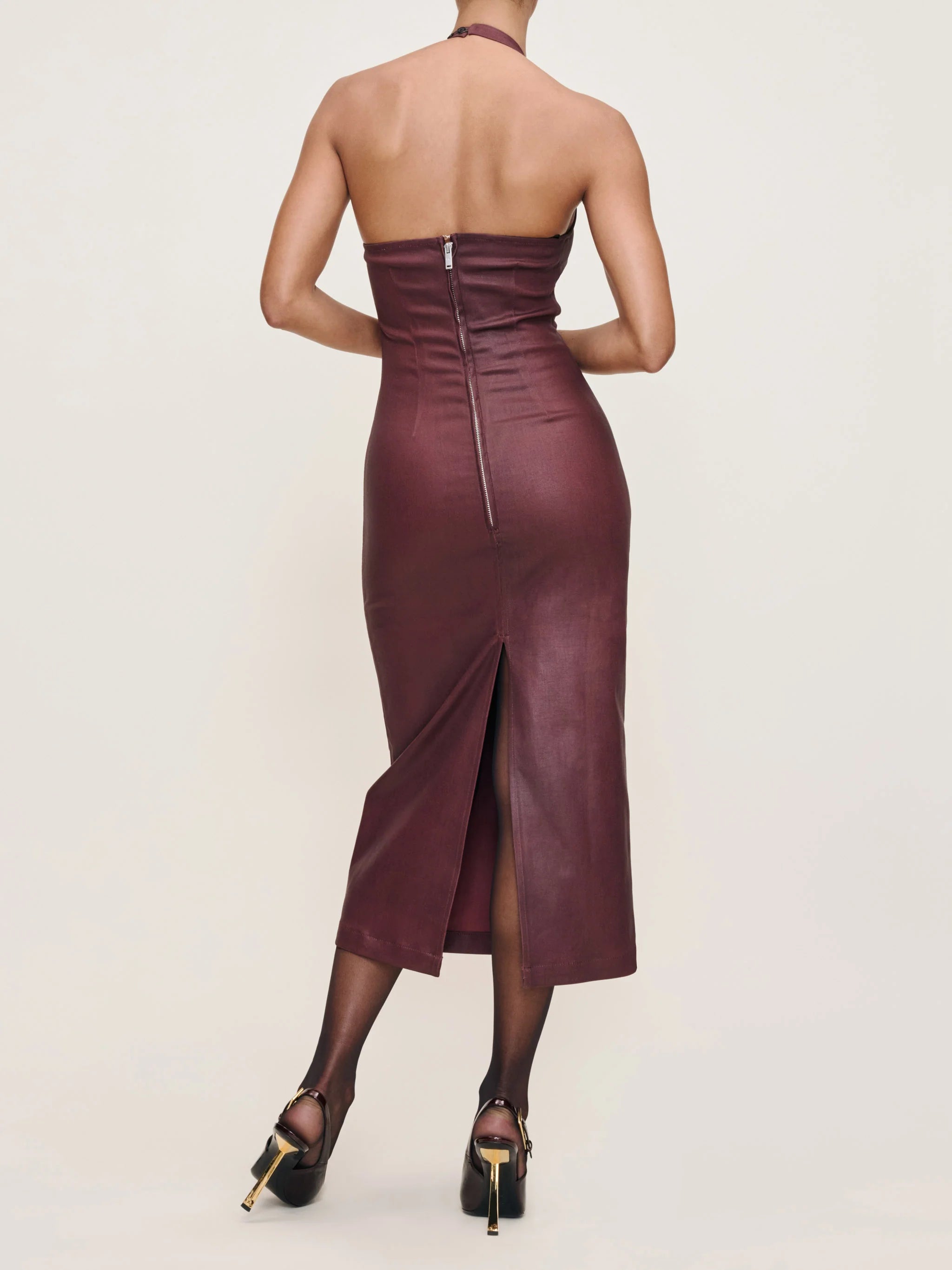 DL 1961 SAFFRON COATED ESME HALTER MIDI DRESS