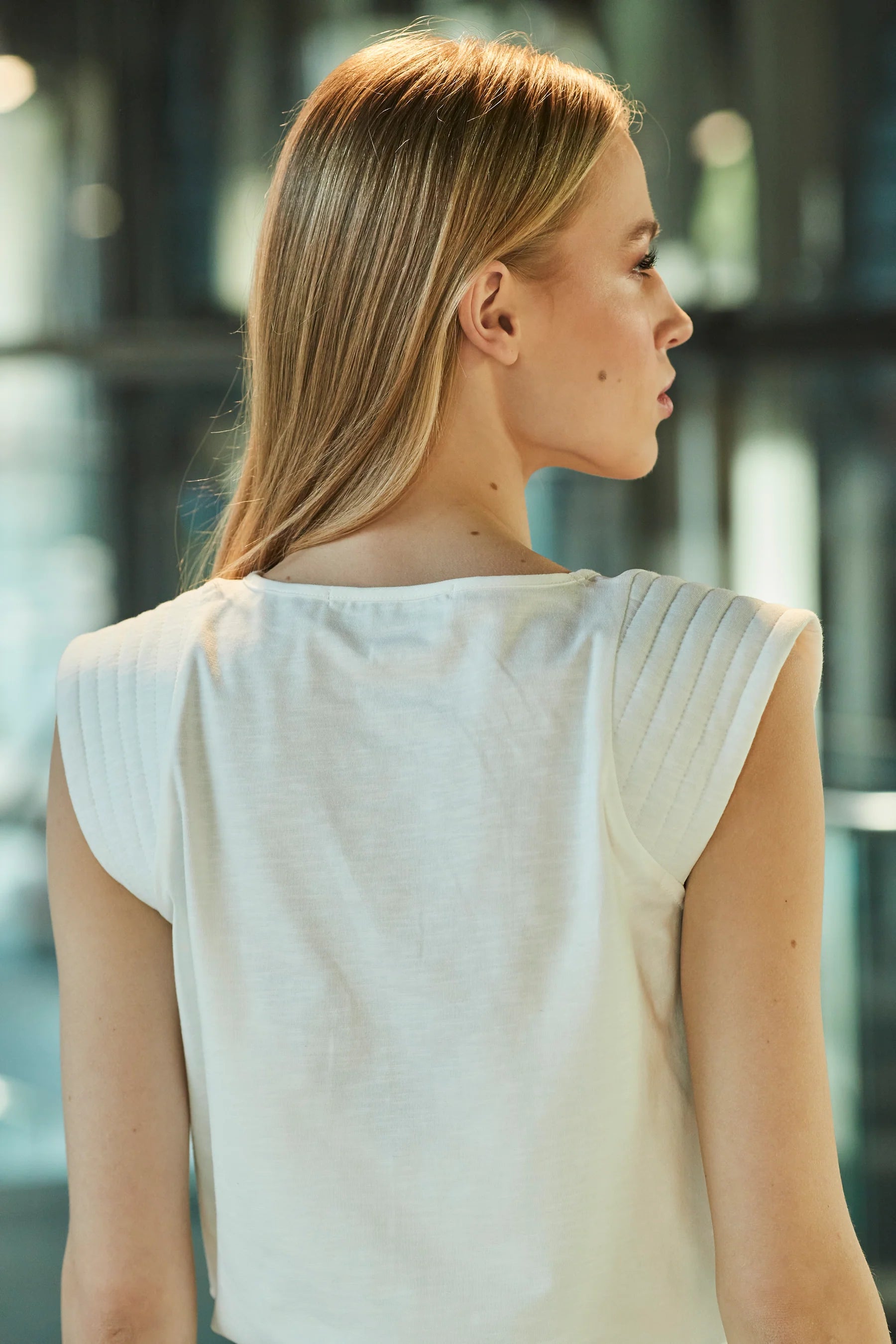 SWEET CAT CARL LAGERFELD WHITE SHOULDER-PAD T-SHIRT