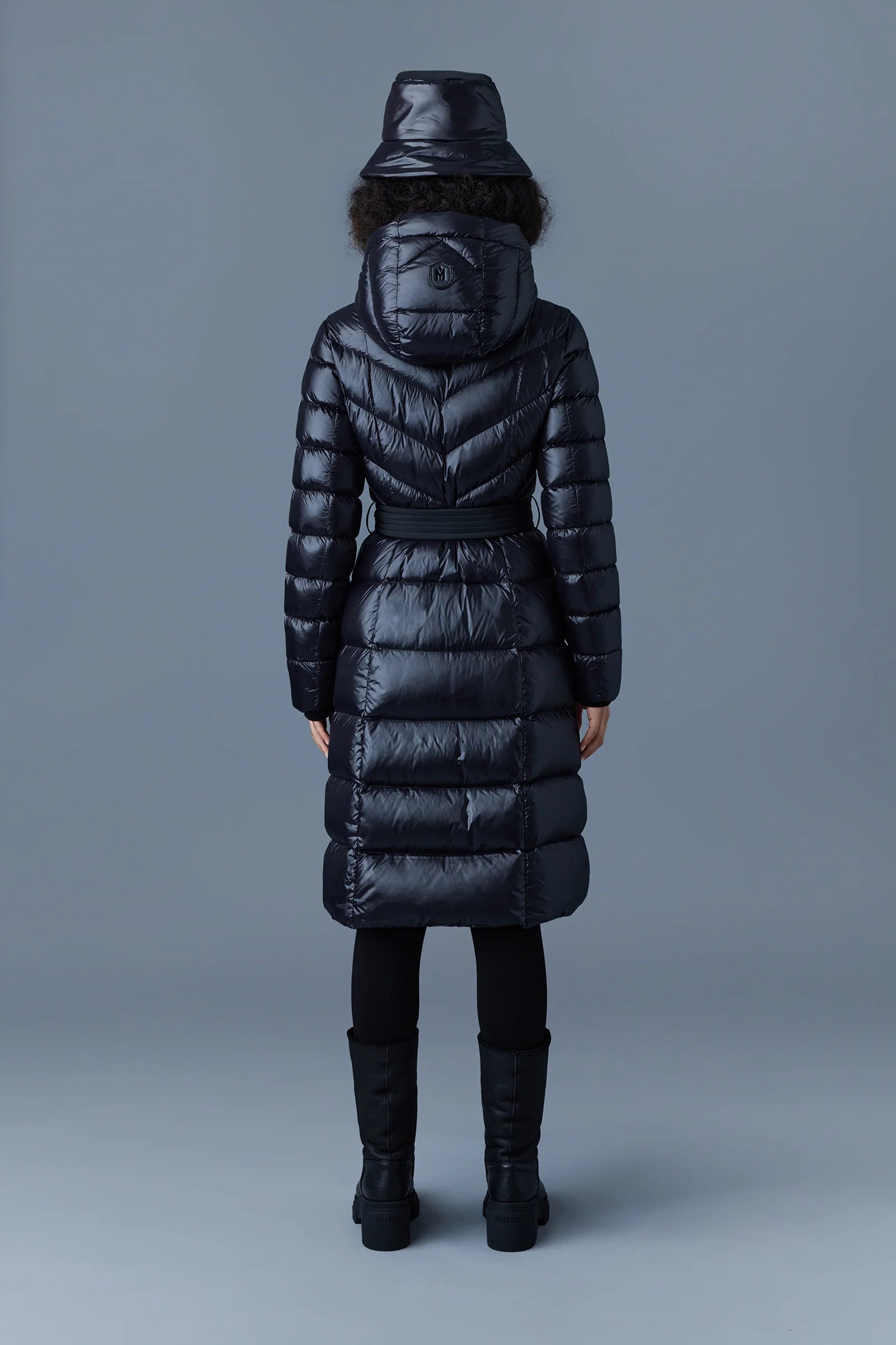 MACKAGE CORALIA light down coat with hood and sash belt  DOWN TO -15ºC