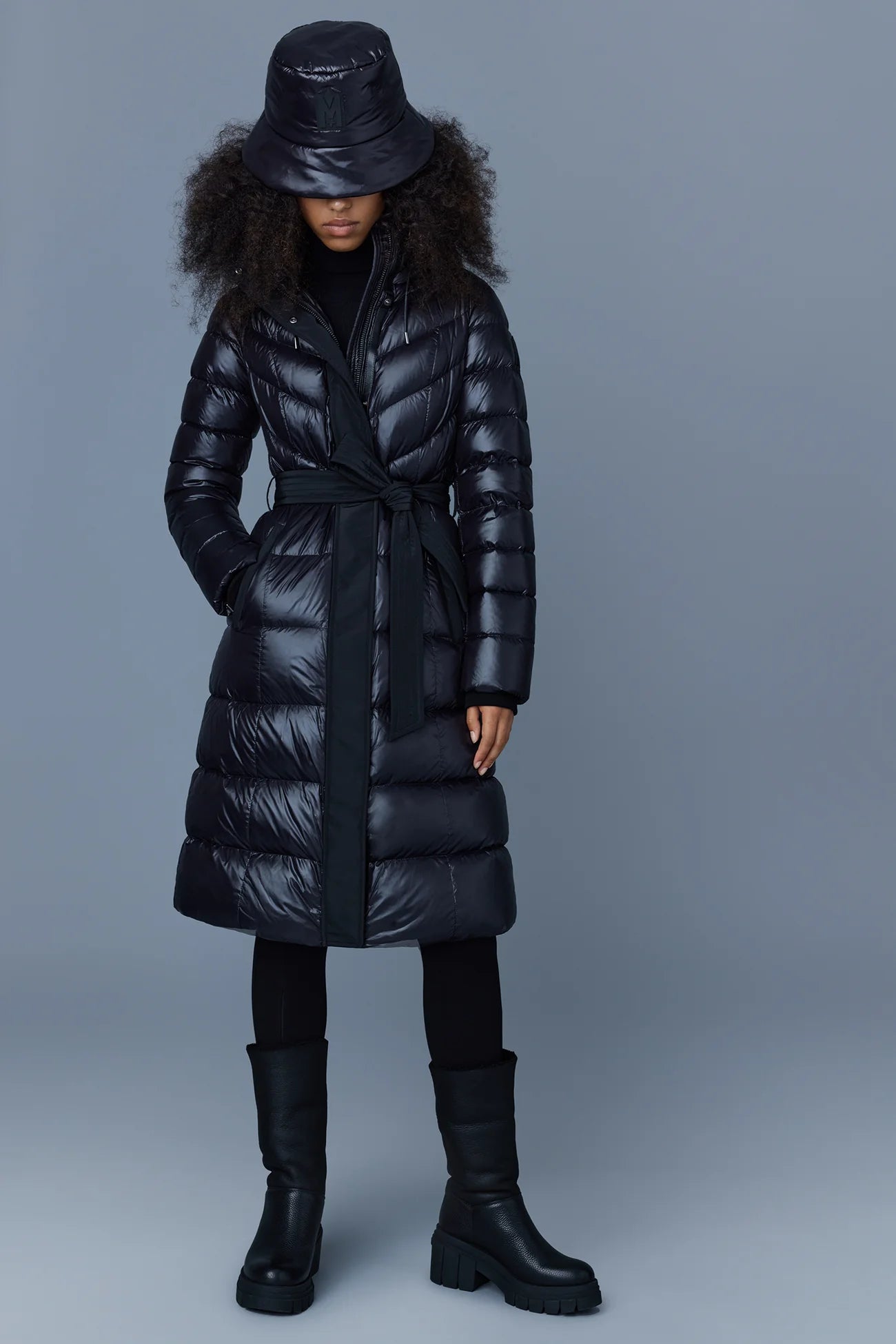 MACKAGE CORALIA down coat with hood and sash belt  DOWN TO -15ºC